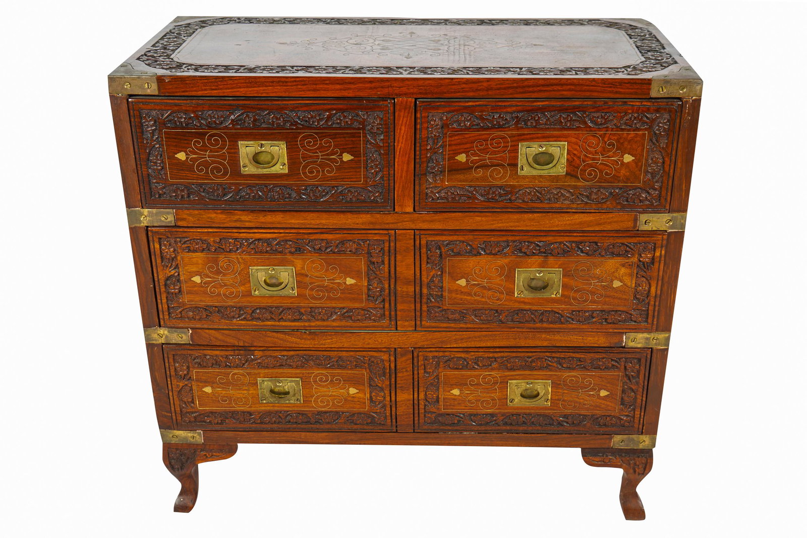 ASIAN CARVED & BRASS- INLAID SIDE CABINET (1 of 11)