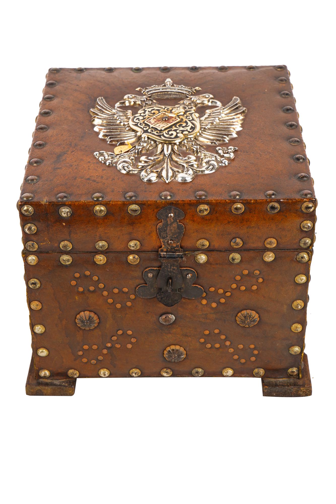 LEATHER WRAPPED COAT OF ARMS BOX (1 of 9)