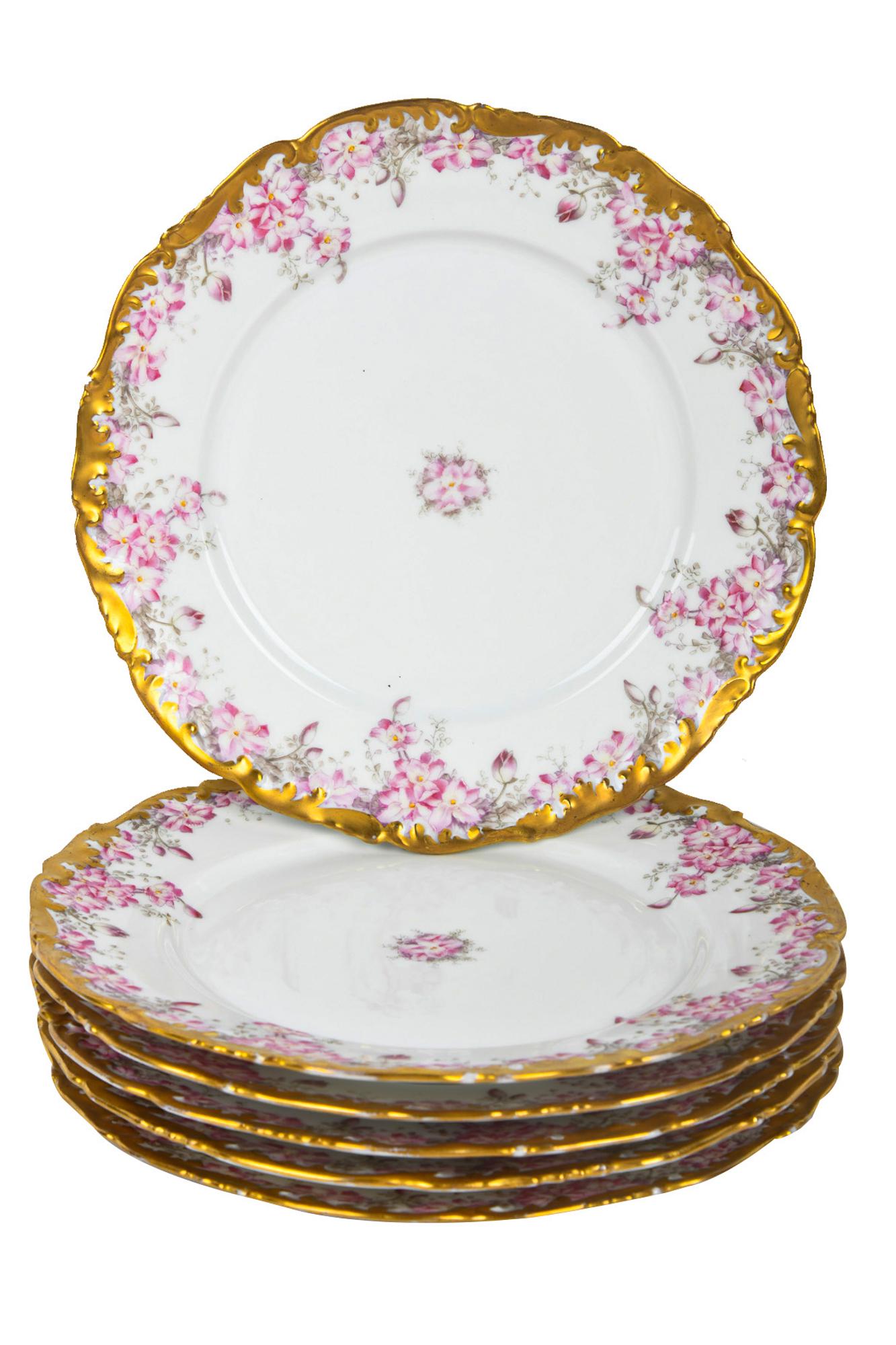 SET OF SIX LIMOGES PORCELAIN DESSERT PLATES (1 of 7)