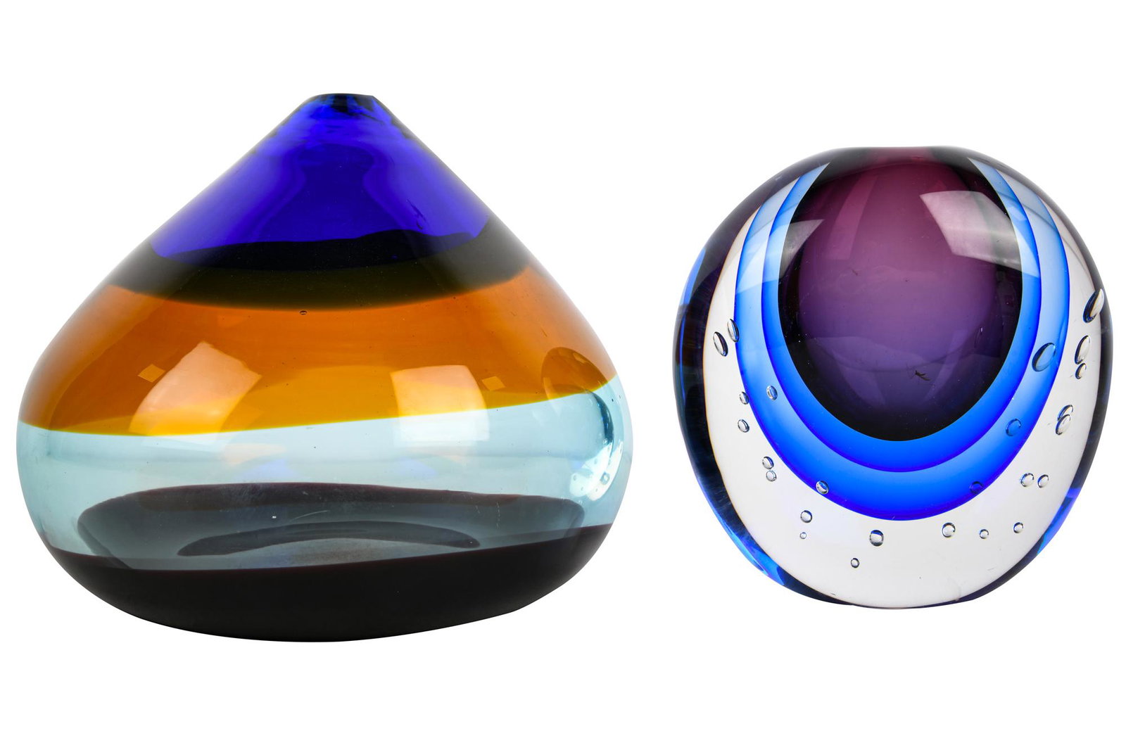 TWO COLORED ART GLASS VASES (1 of 7)