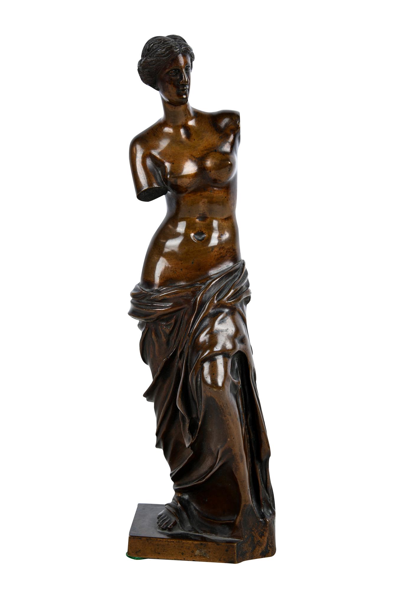 PATINATED BRONZE FIGURE: modeled after Venus de Milo 11 1/2 inches high