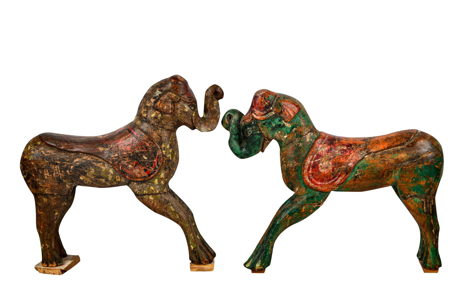 PAIR OF POLYCHROME WOOD ELEPHANTS (1 of 12)