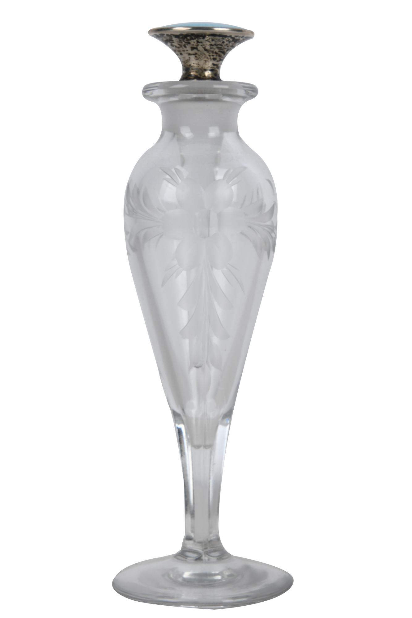 ENAMELED STERLING & ETCHED GLASS PERFUME BOTTLE (1 of 6)