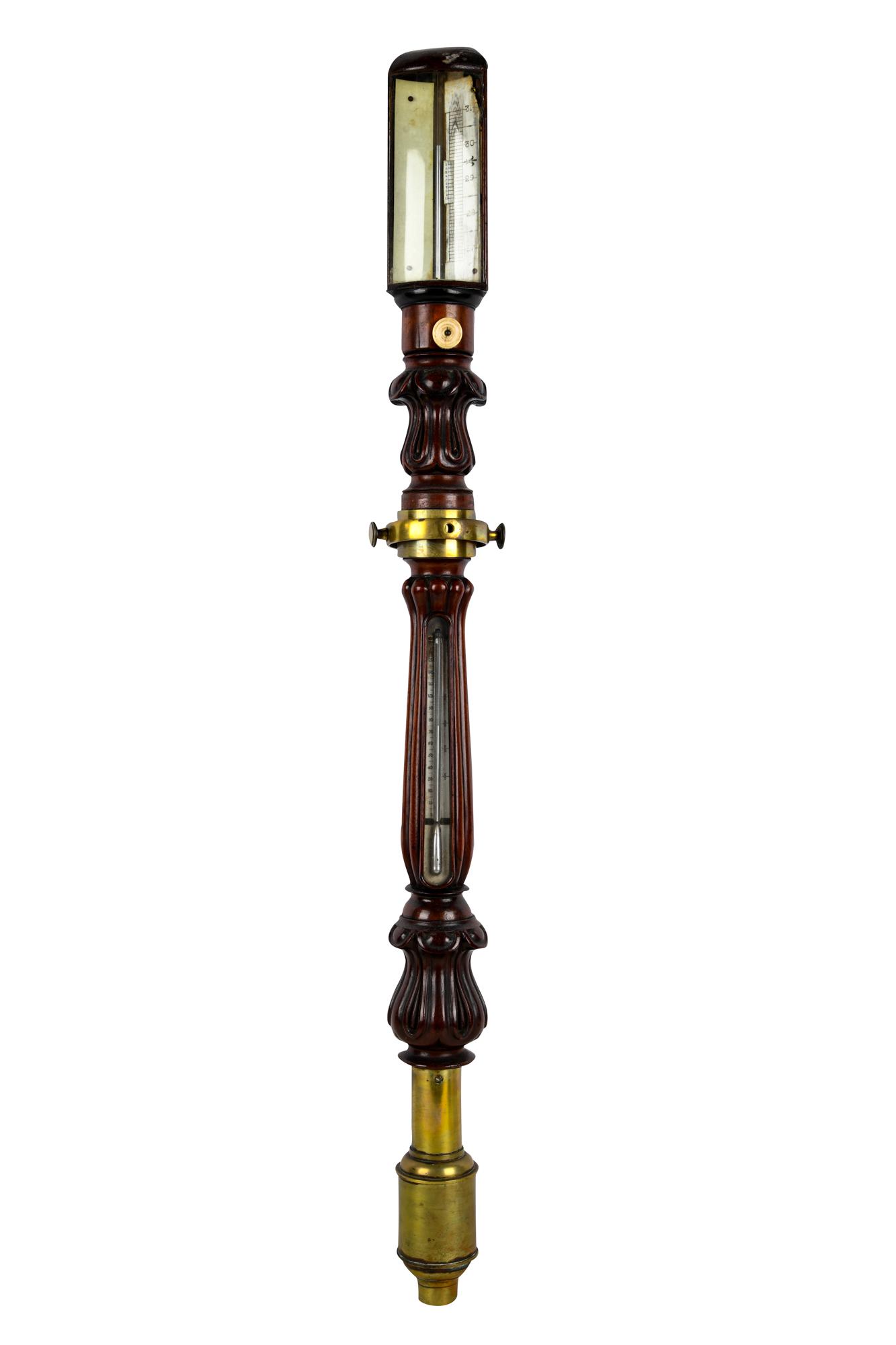 ENGLISH MAHOGANY & BRASS STICK  BAROMETER (1 of 6)