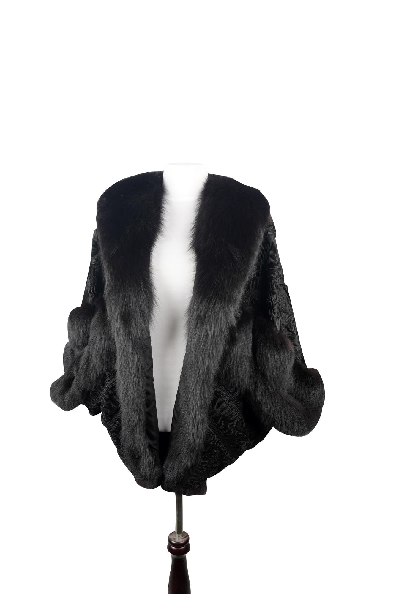 AMEN WARDY BLACK FUR & WOOL SHORT SLEEVE COAT (1 of 4)