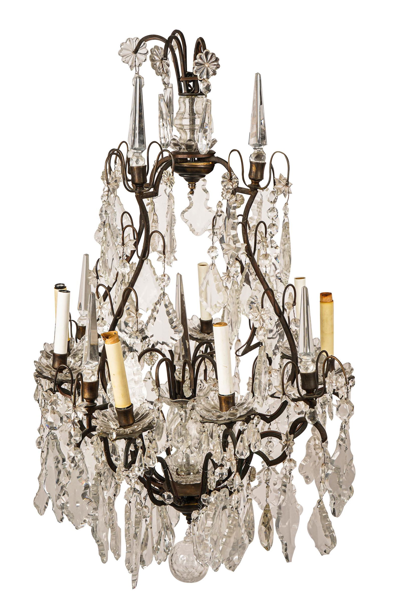 FRENCH METAL & GLASS EIGHT-LIGHT CHANDELIER (1 of 9)