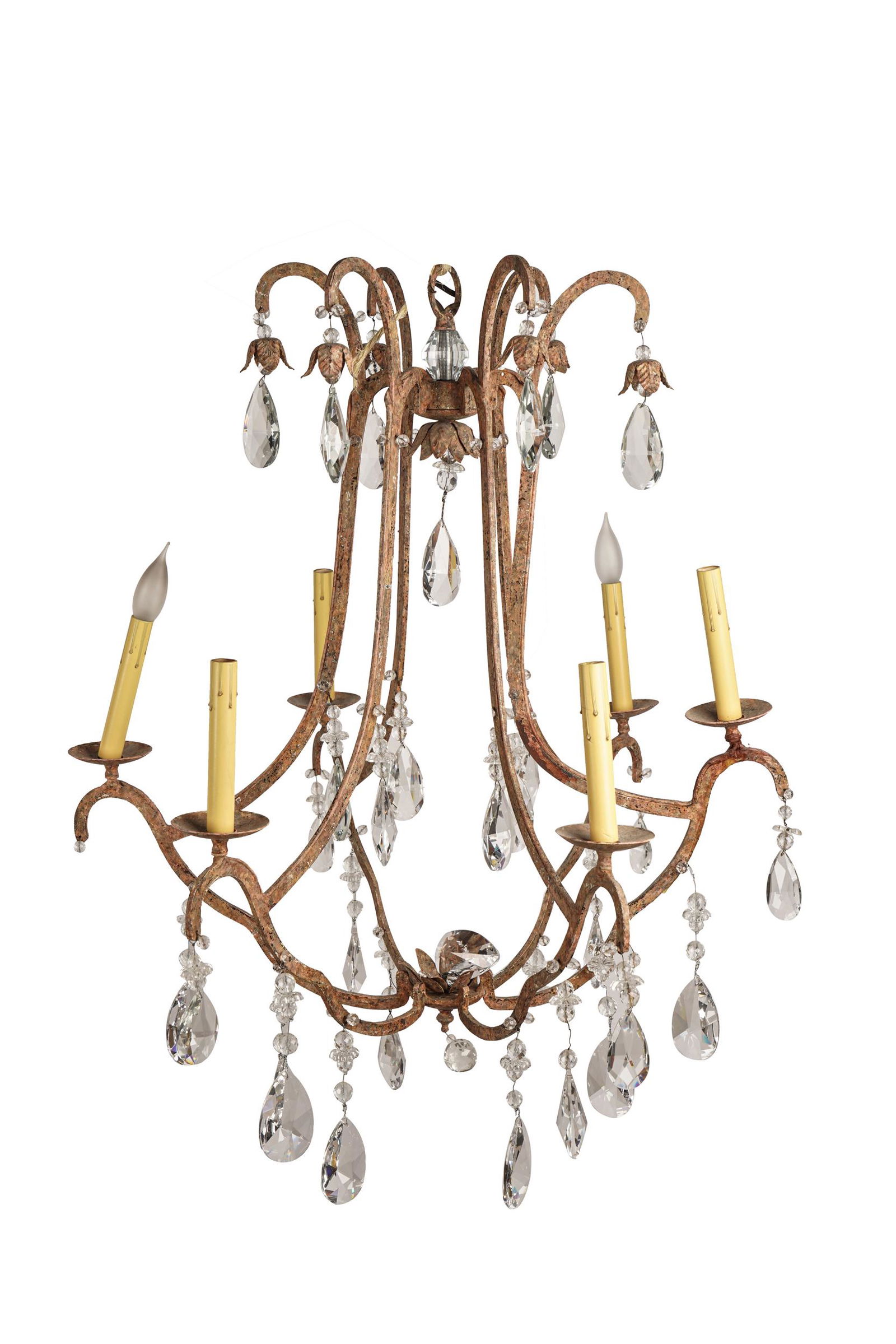 PAINTED IRON & CRYSTAL SIX-LIGHT CHANDELIER (1 of 10)