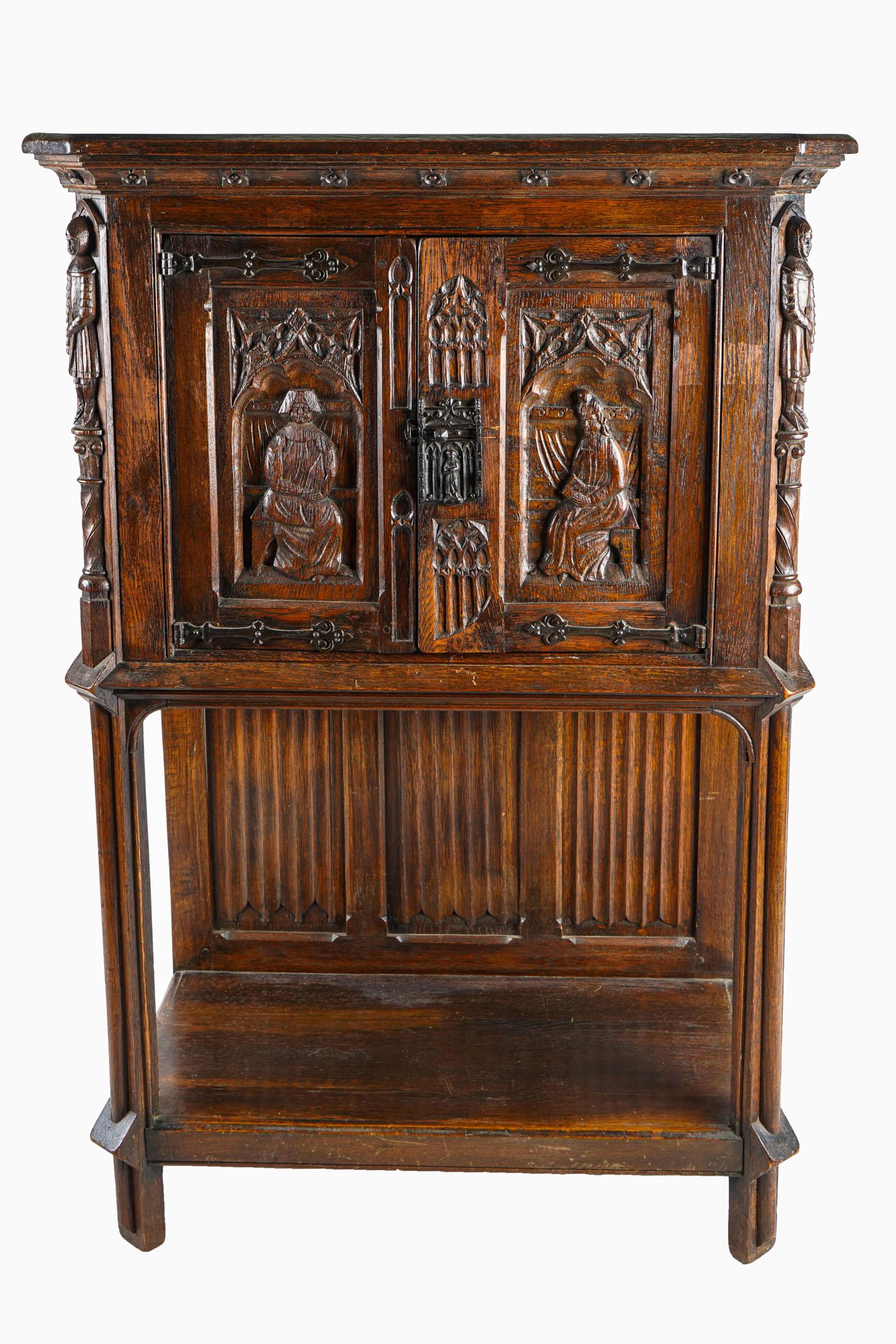 GOTHIC STYLE CARVED OAK CABINET (1 of 9)