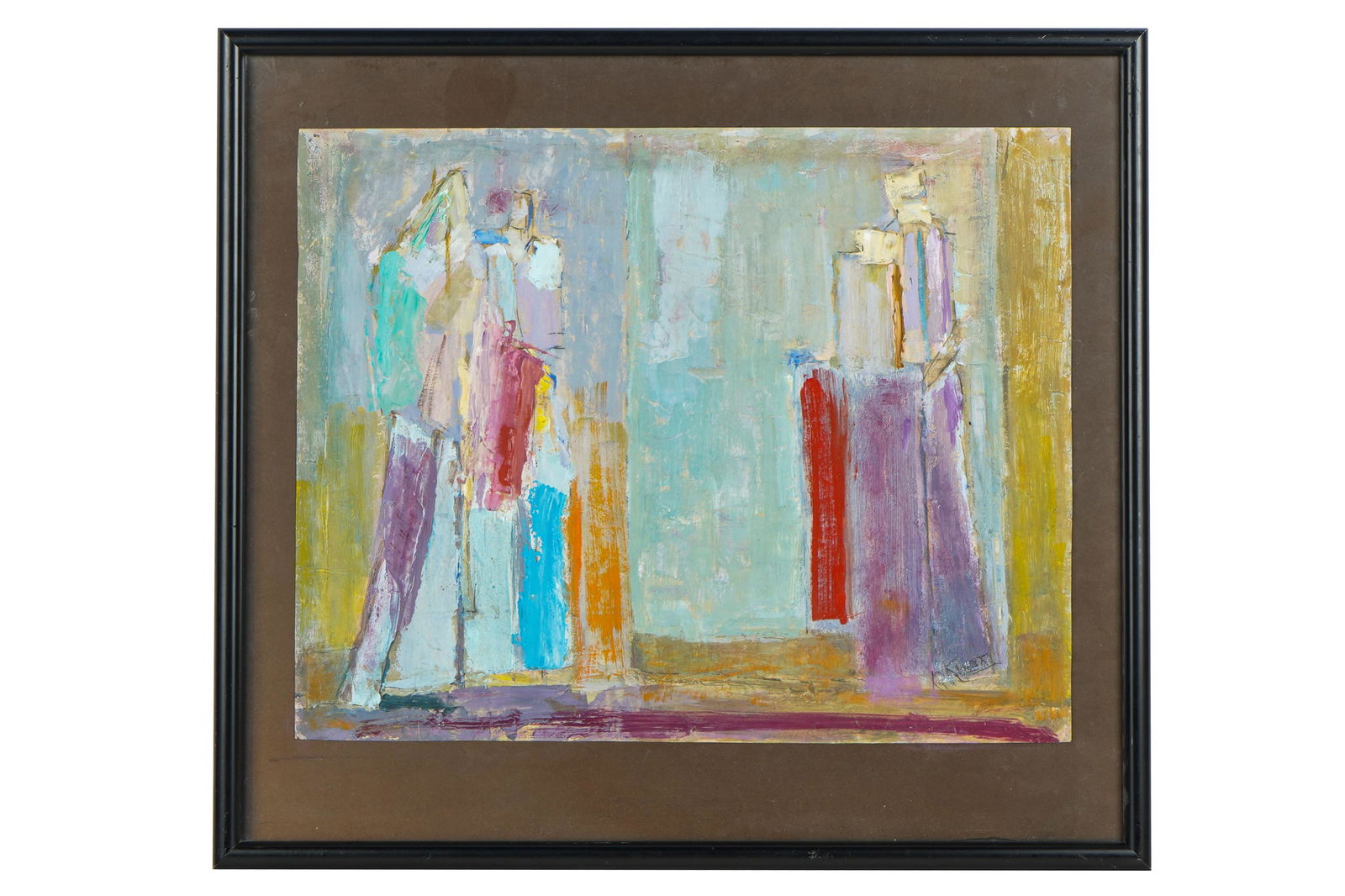 ROSE KUPER (1888 - 1987): "GATHERING": oil on paper signed lower right titled to label verso Provenance: The Estate of Arnold and Joan Travis 16 x 20 inches sheet; 22 x 24 1/4 inches framed