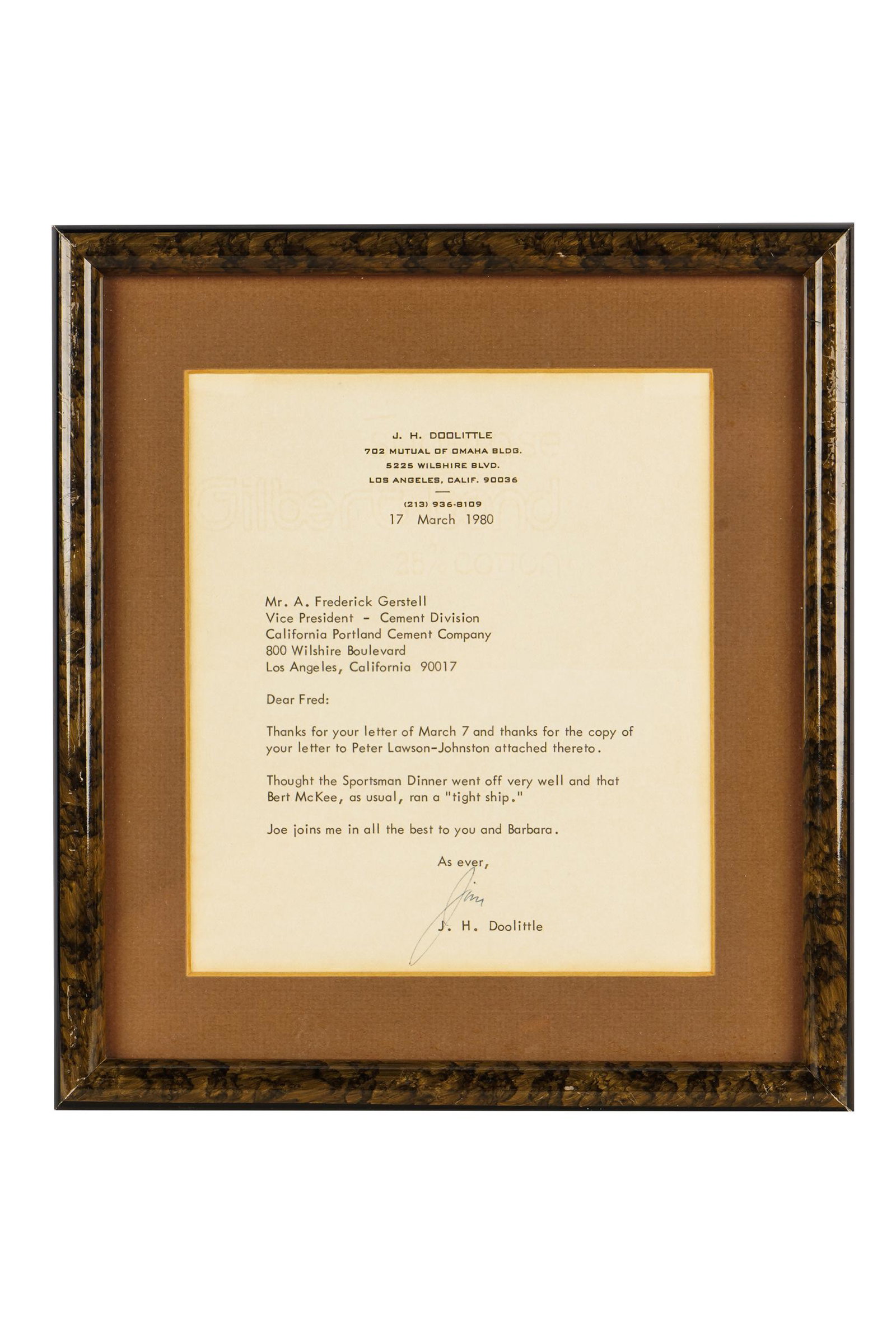 JAMES HAROLD DOOLITTLE (1896 - 1993): SIGNED LETTER (1 of 6)