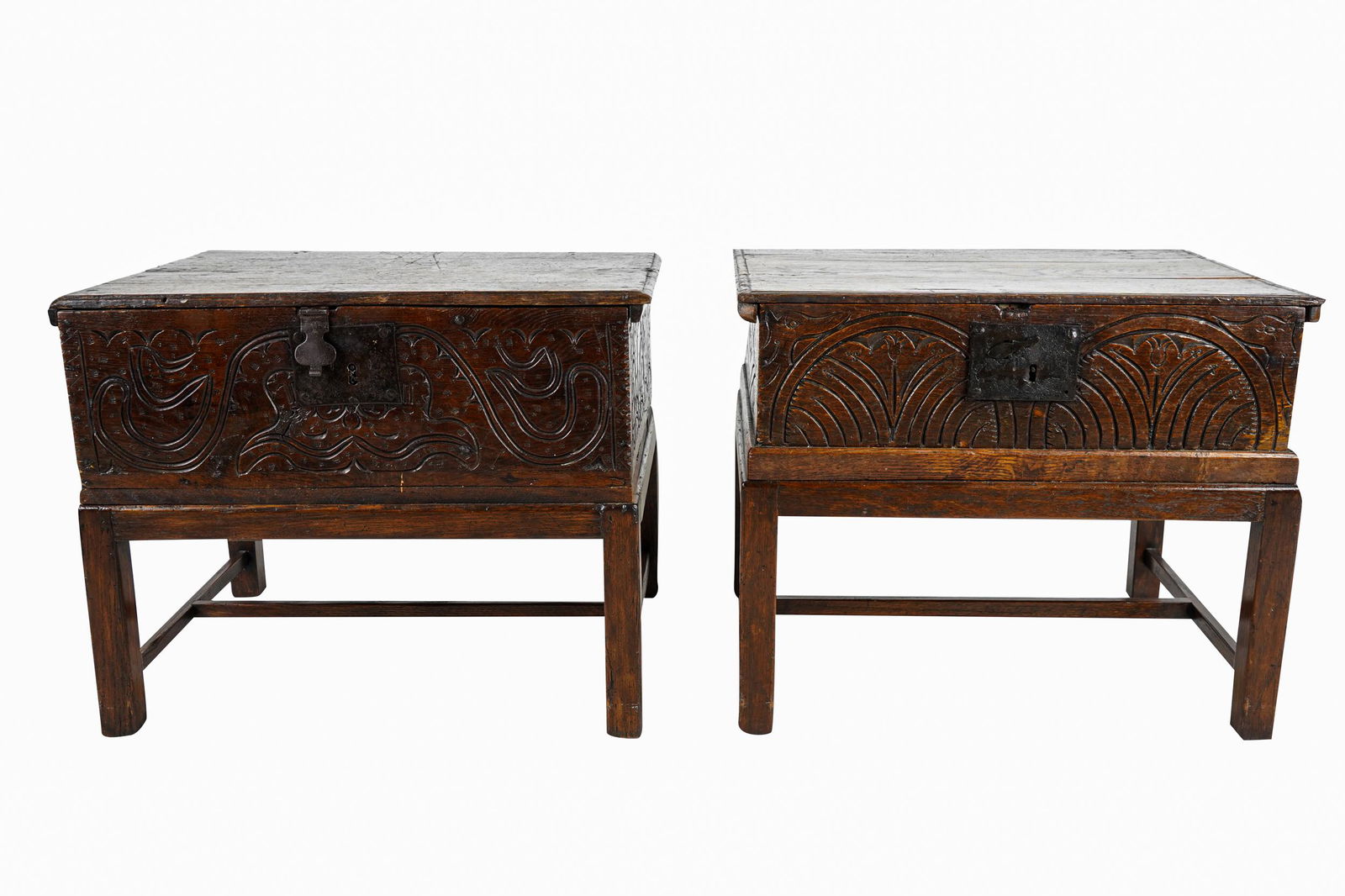TWO JACOBEAN CARVED OAK TRUNKS (1 of 8)