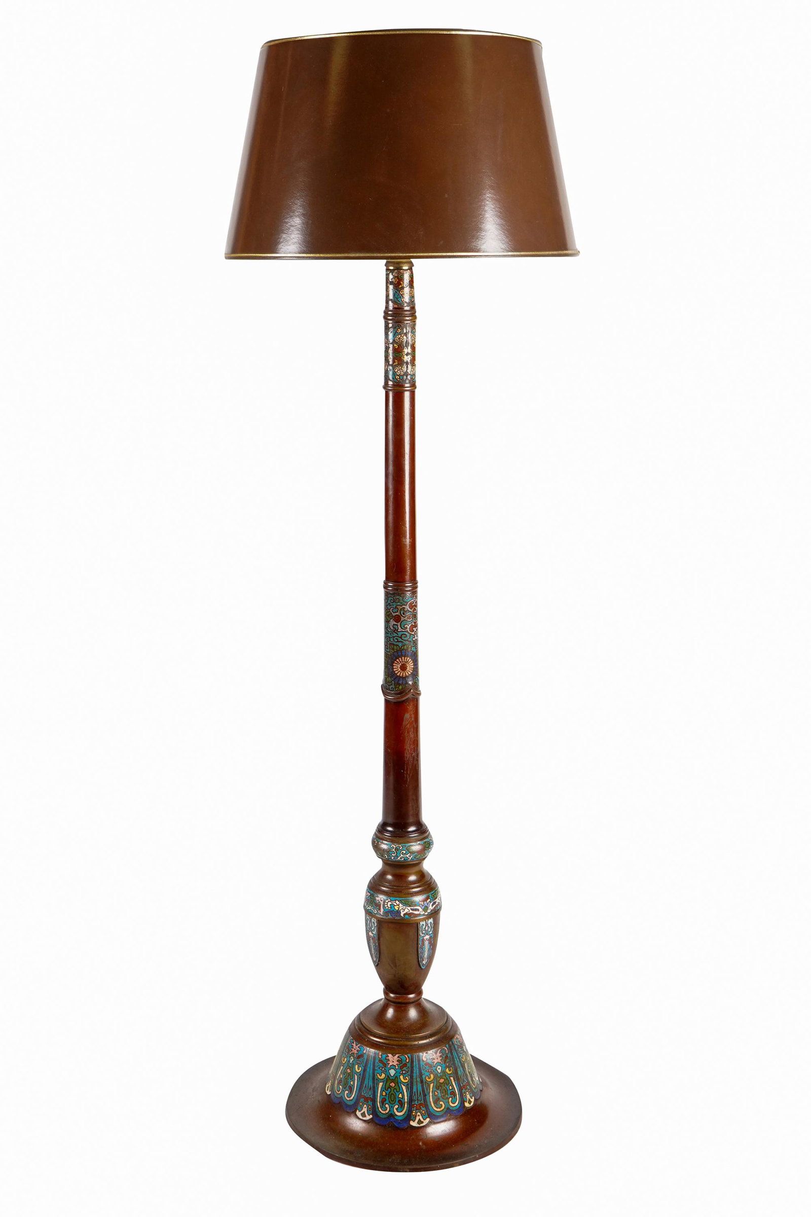 CHAMPLEVE TORCHIERE FLOOR LAMP: with added shade 61 inches high