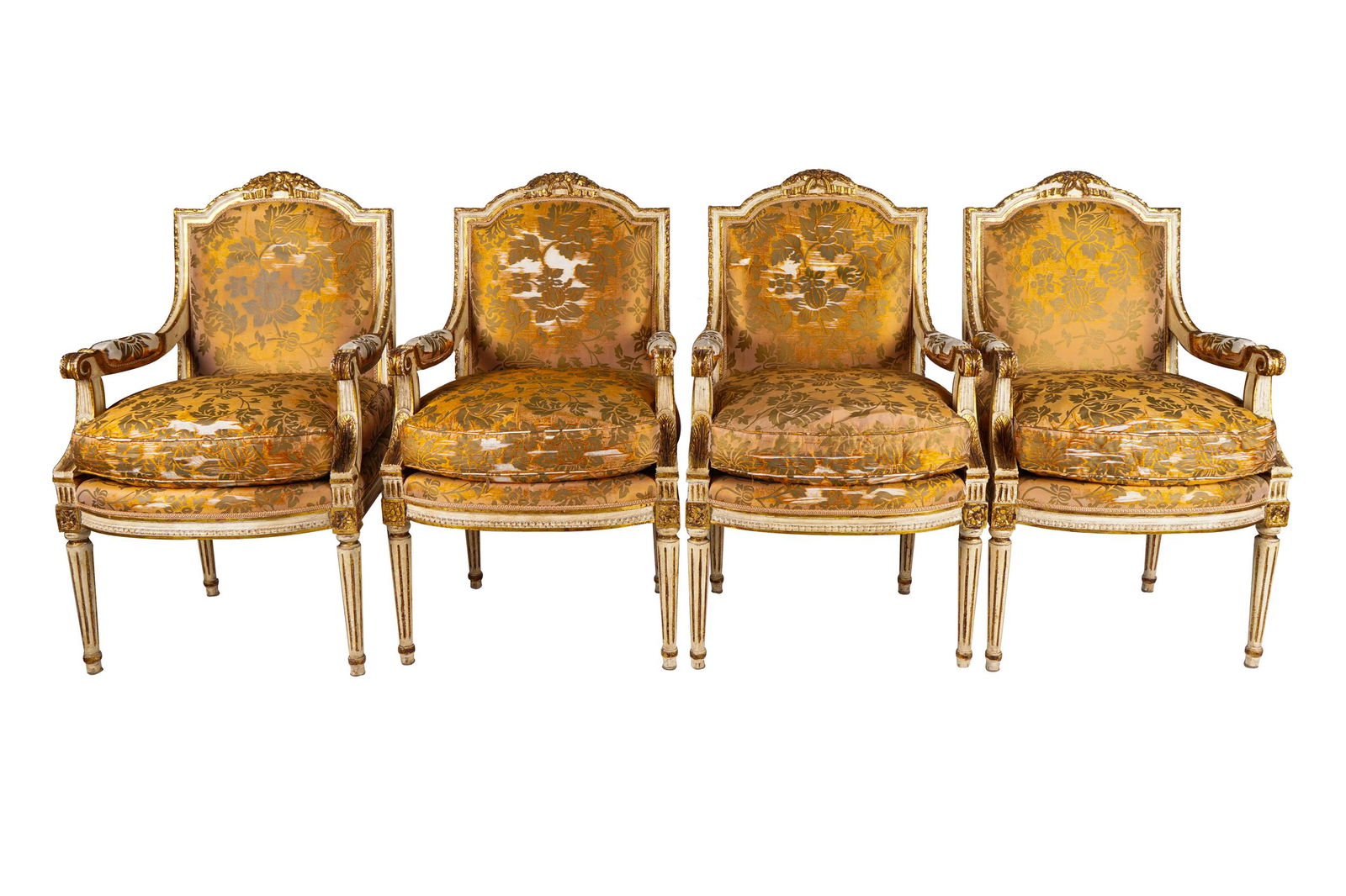 FOUR LOUIS XVI STYLE GILT & WHITE-PAINTED FAUTEUILS (1 of 10)
