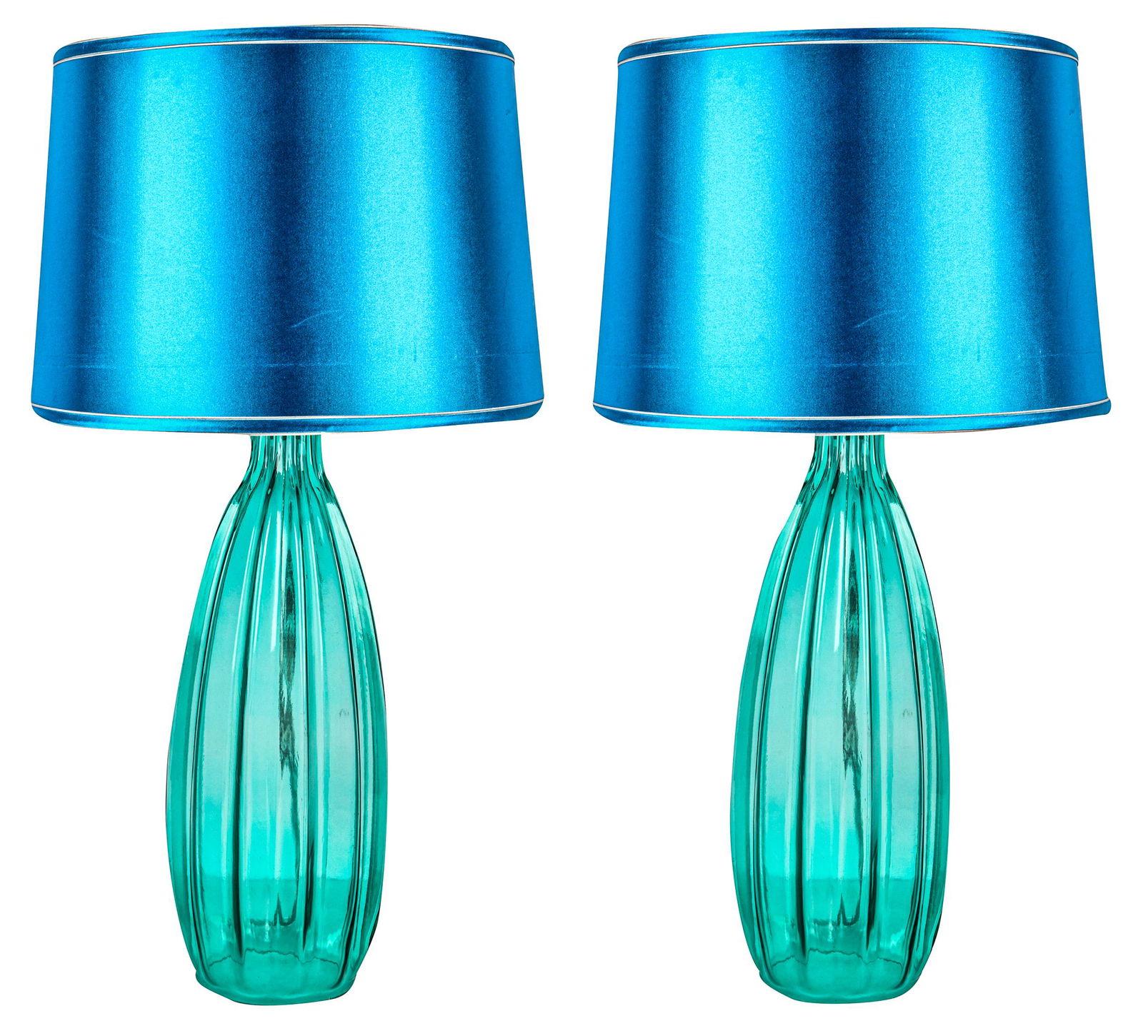 PAIR OF BLUE GLASS TABLE LAMPS (1 of 7)