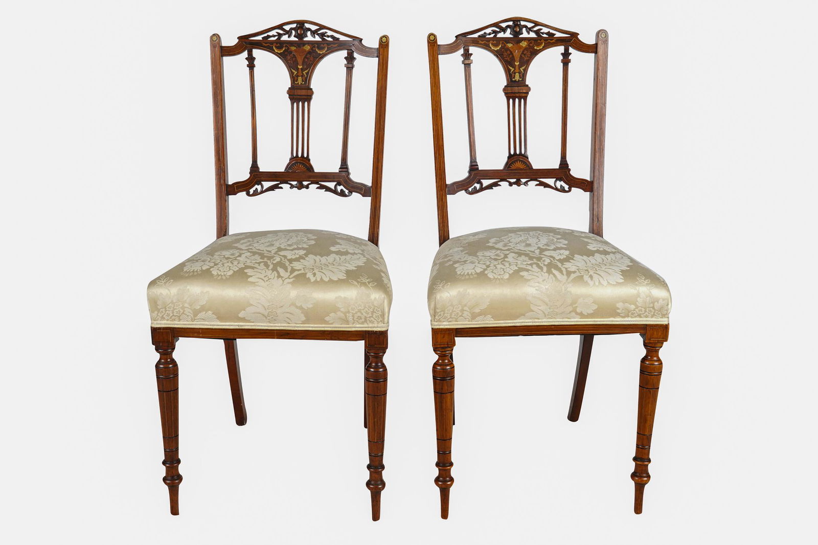 PAIR OF EDWARDIAN INLAID MAHOGANY SIDE CHAIRS (1 of 11)