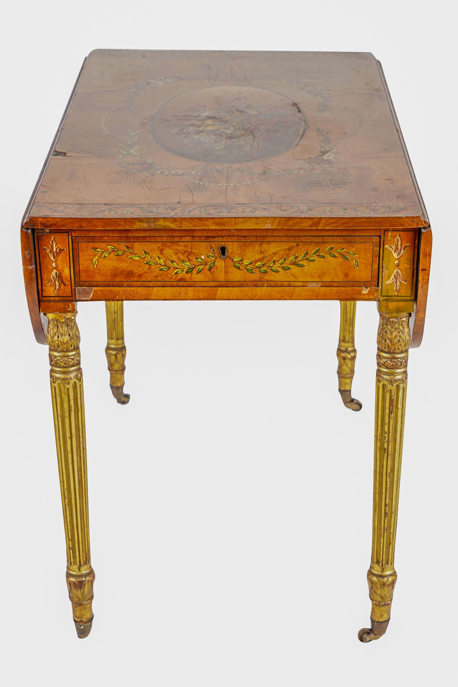 NEOCLASSIC STYLE PAINTED & PARCEL GILT DROP LEAF TABLE (1 of 8)