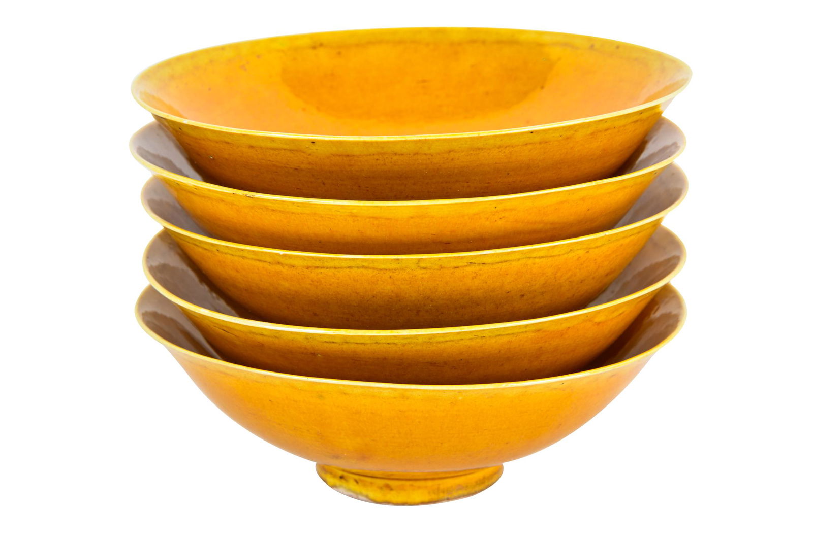 SET OF FIVE CHINESE YELLOW MONOCHROME PORCELAIN BOWLS (1 of 7)