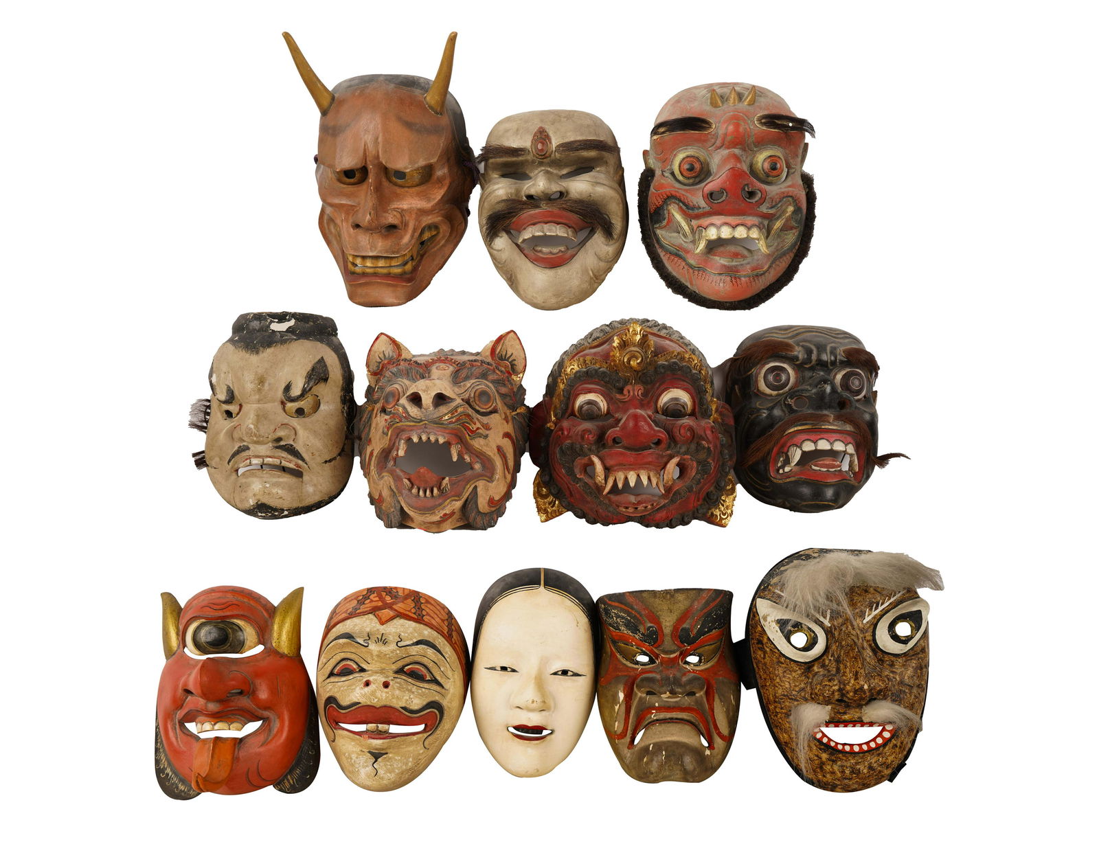 TWELVE JAPANESE STYLE KABUKI MASKS (1 of 16)