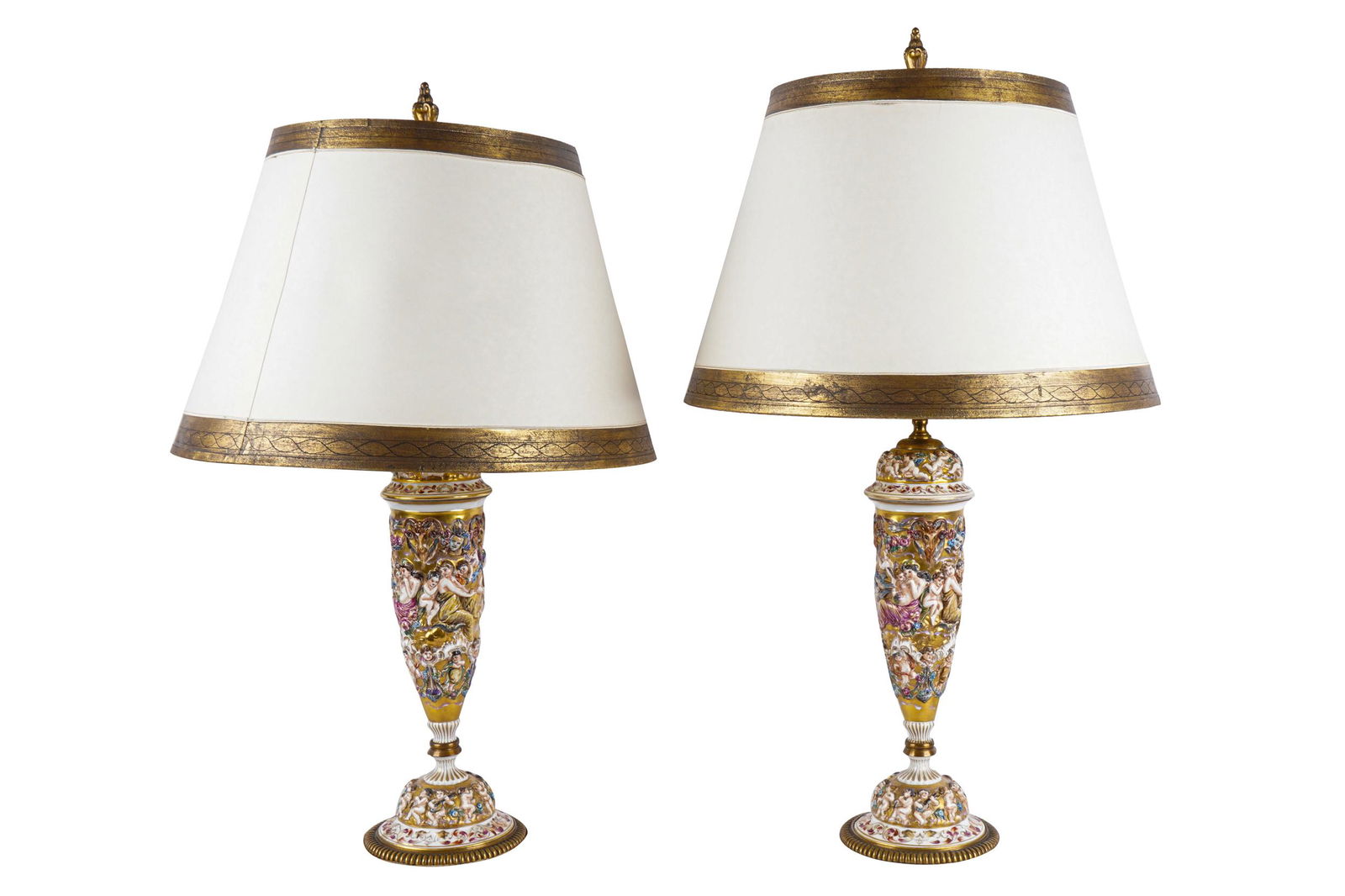 PAIR OF CAPODIMONTE PORCELAIN COVERED URNS (1 of 12)