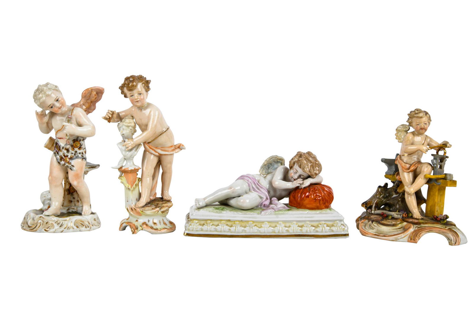 FOUR GERMAN PORCELAIN CUPID FIGURES (1 of 8)