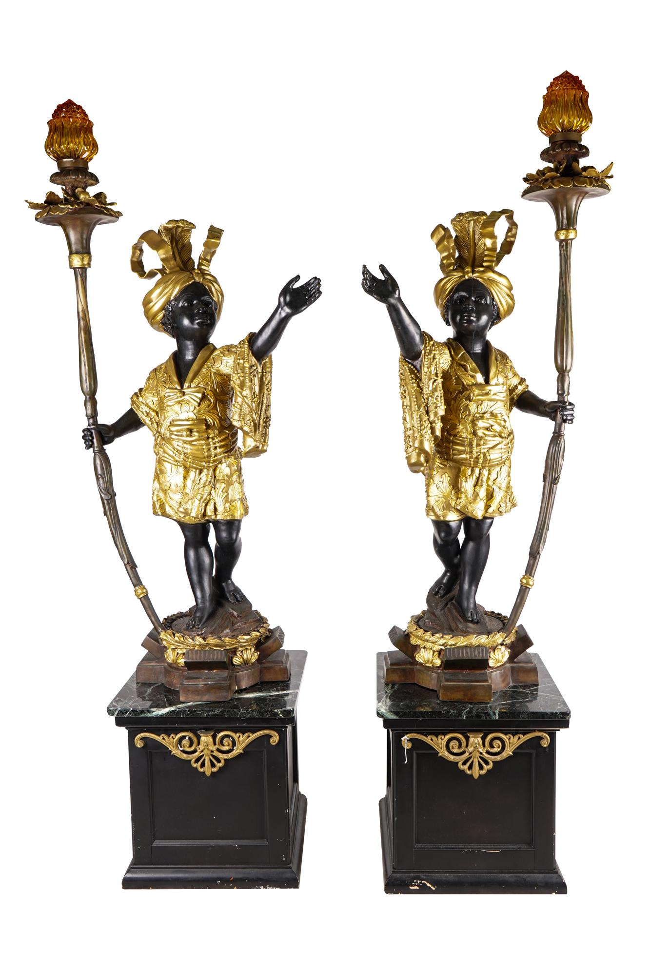 PAIR OF GILT & PATINATED BRONZE FIGURAL TORCHERES (1 of 16)
