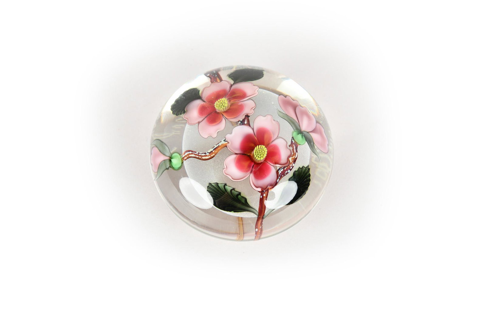 ORIENT & FLUME PINK FLOWERS PAPERWEIGHT: signed and numbered 4/250 underside 1 3/4 inches high
