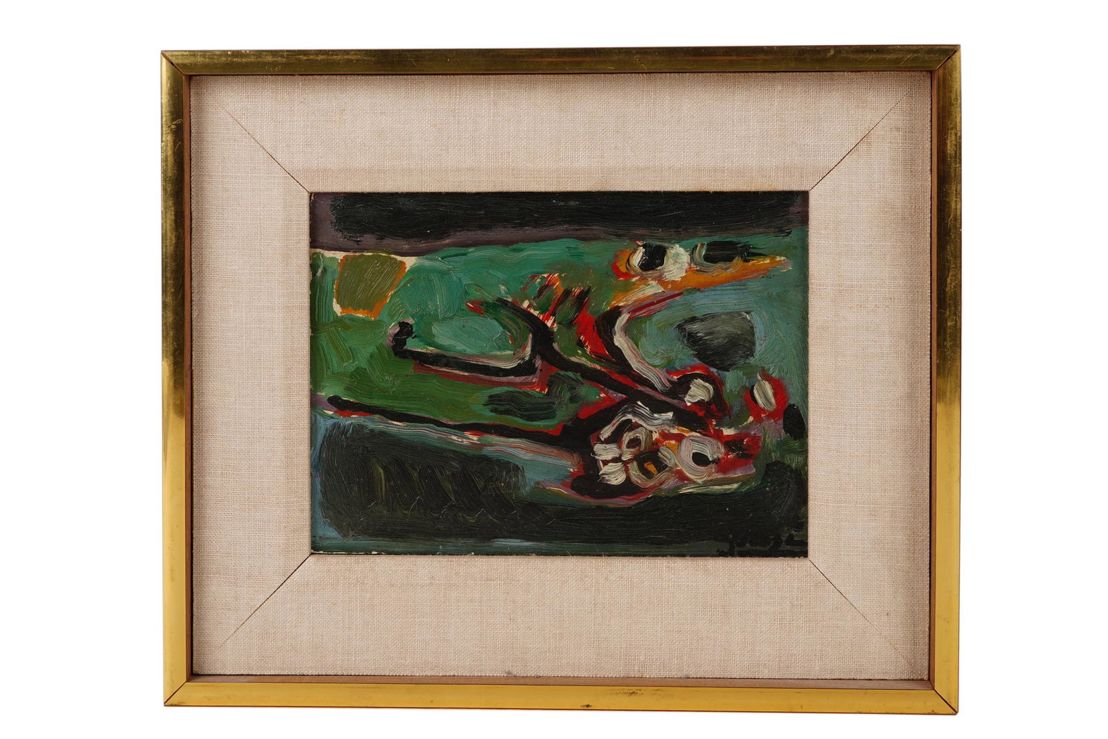 ANTONIO GUANSE BREA (1926-2008): ABSTRACT: circa 1960's oil on Masonite signed lower right and verso 6 1/2 x 8 3/4 inches; framed: 10 3/4 x 13 1/4 inches