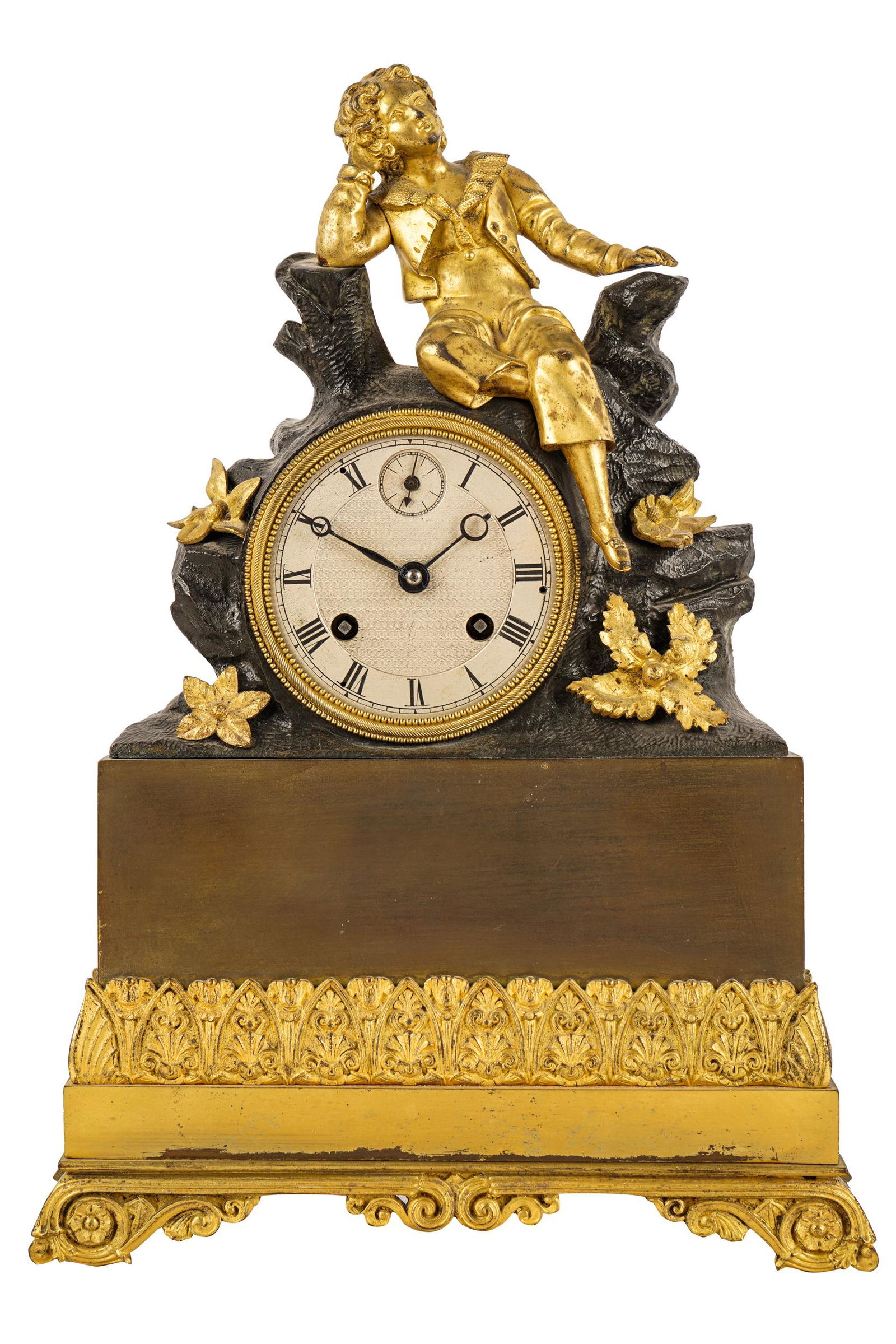 FRENCH GILT & PATINATED BRONZE MANTEL CLOCK (1 of 9)