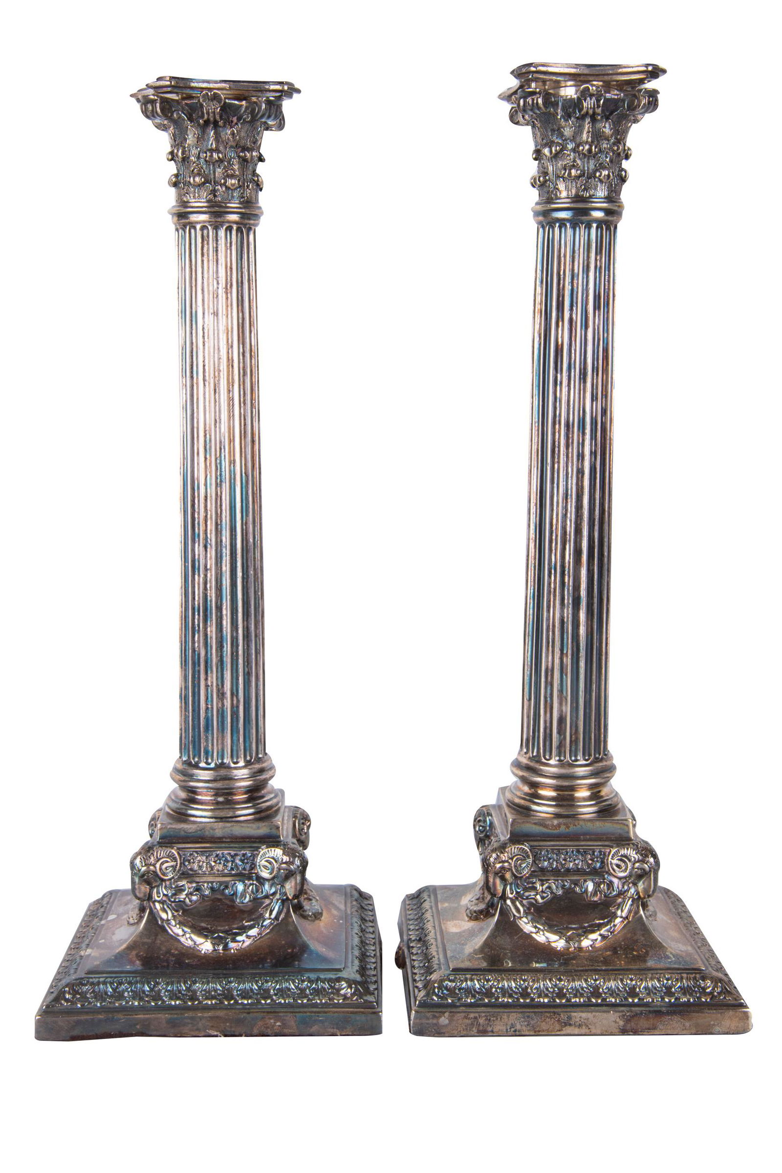 PAIR OF SILVERPLATE COLUMNAR CANDLESTICKS (1 of 9)