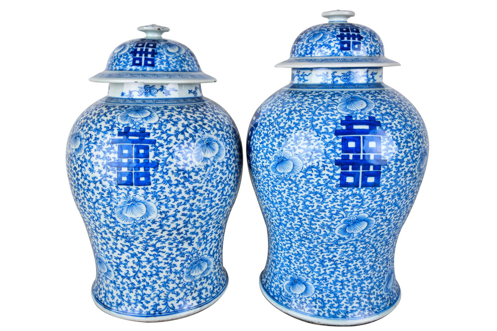 PAIR CHINESE BLUE & WHITE PORCELAIN JARS (1 of 13)
