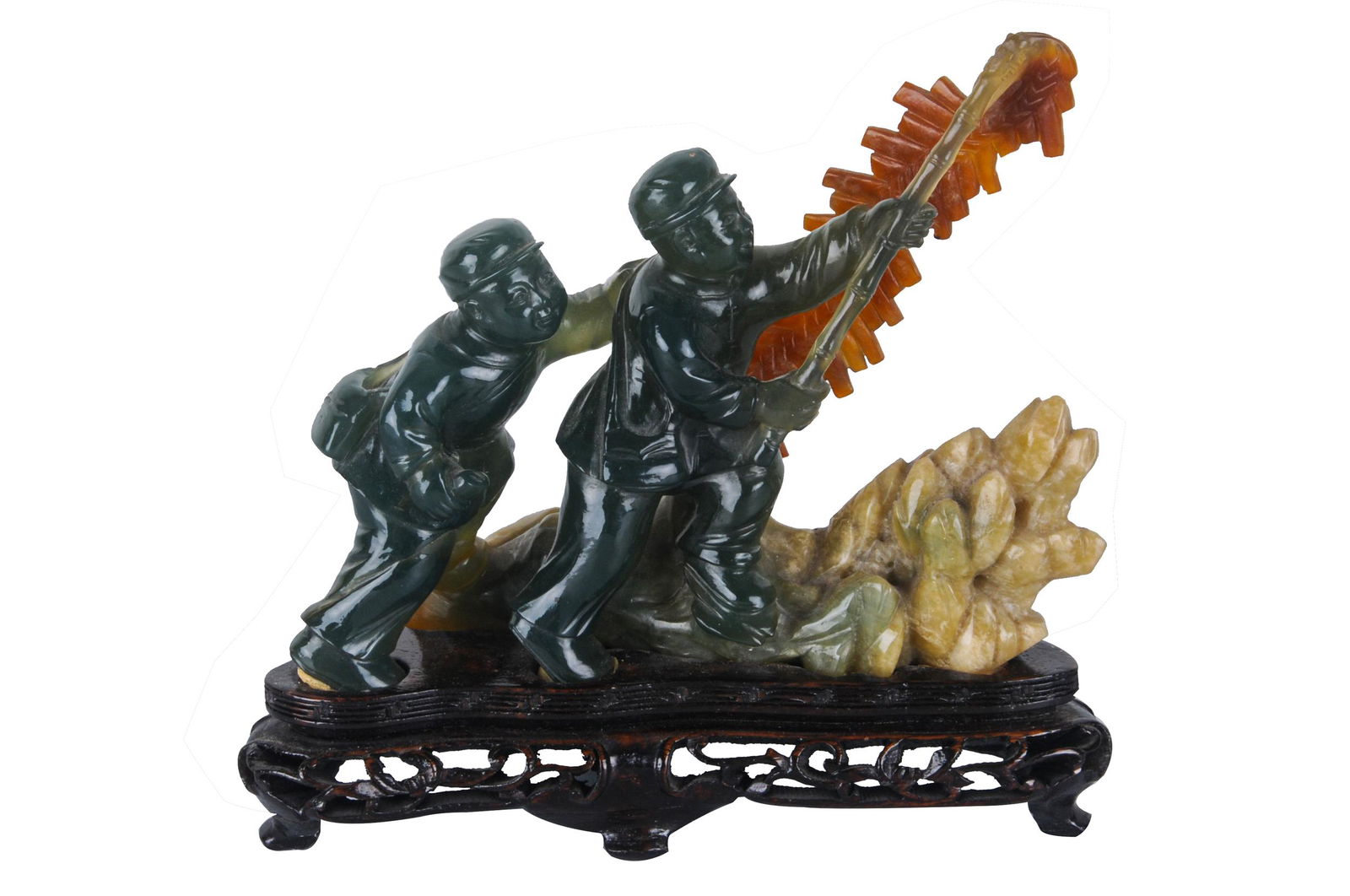 CHINESE CARVED THREE COLOR JADE FIGURAL GROUP (1 of 8)