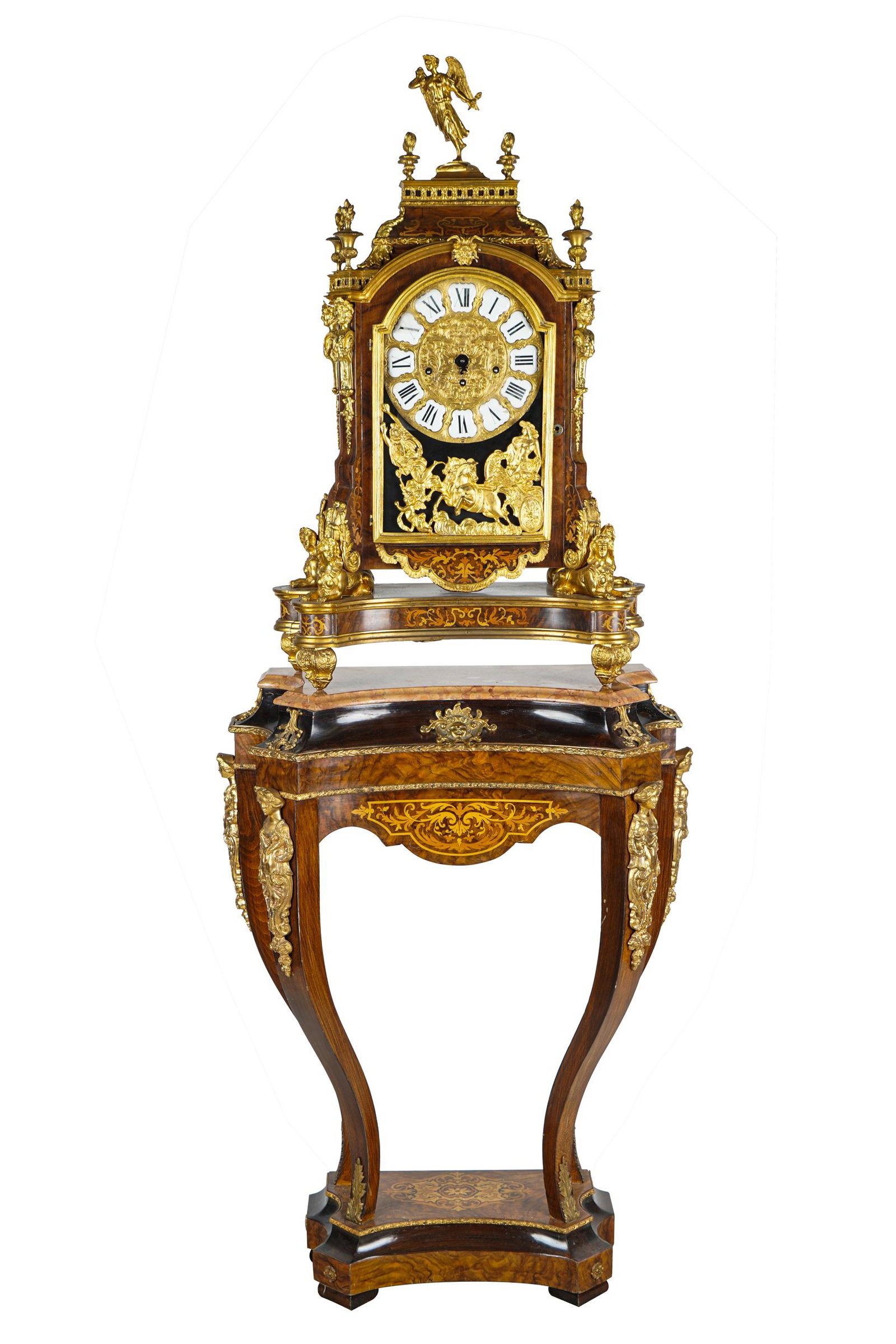 FRENCH MARQUETRY & GILT MANTEL CLOCK (1 of 16)