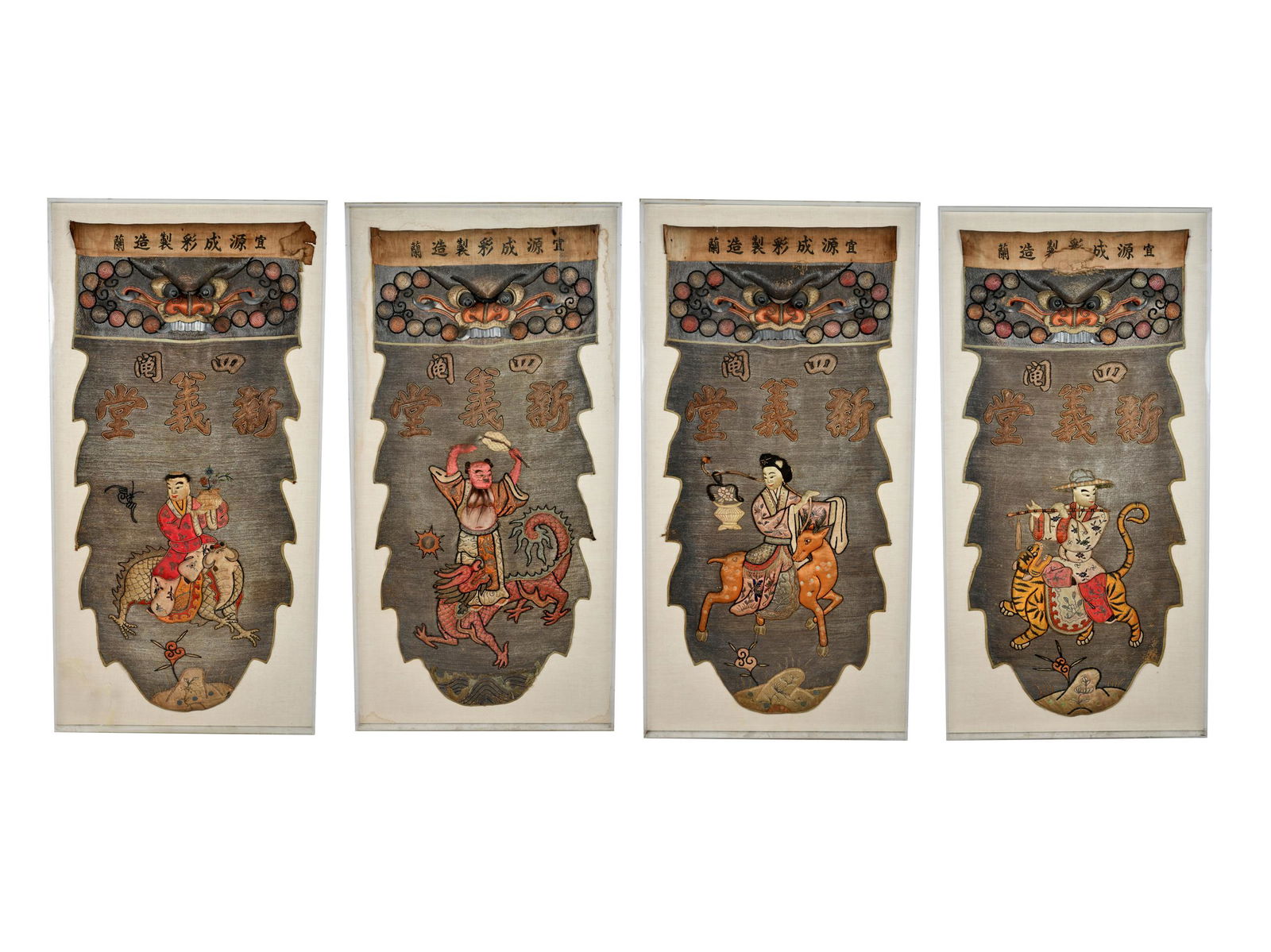 FOUR CHINESE THREADWORK PANELS (1 of 11)