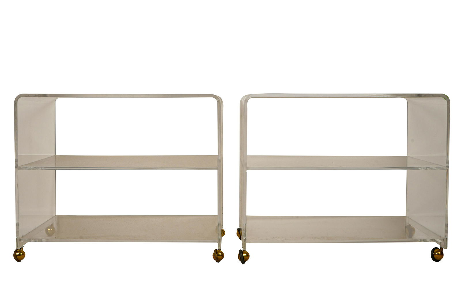 PAIR OF ROLLING LUCITE SIDE TABLES (1 of 6)
