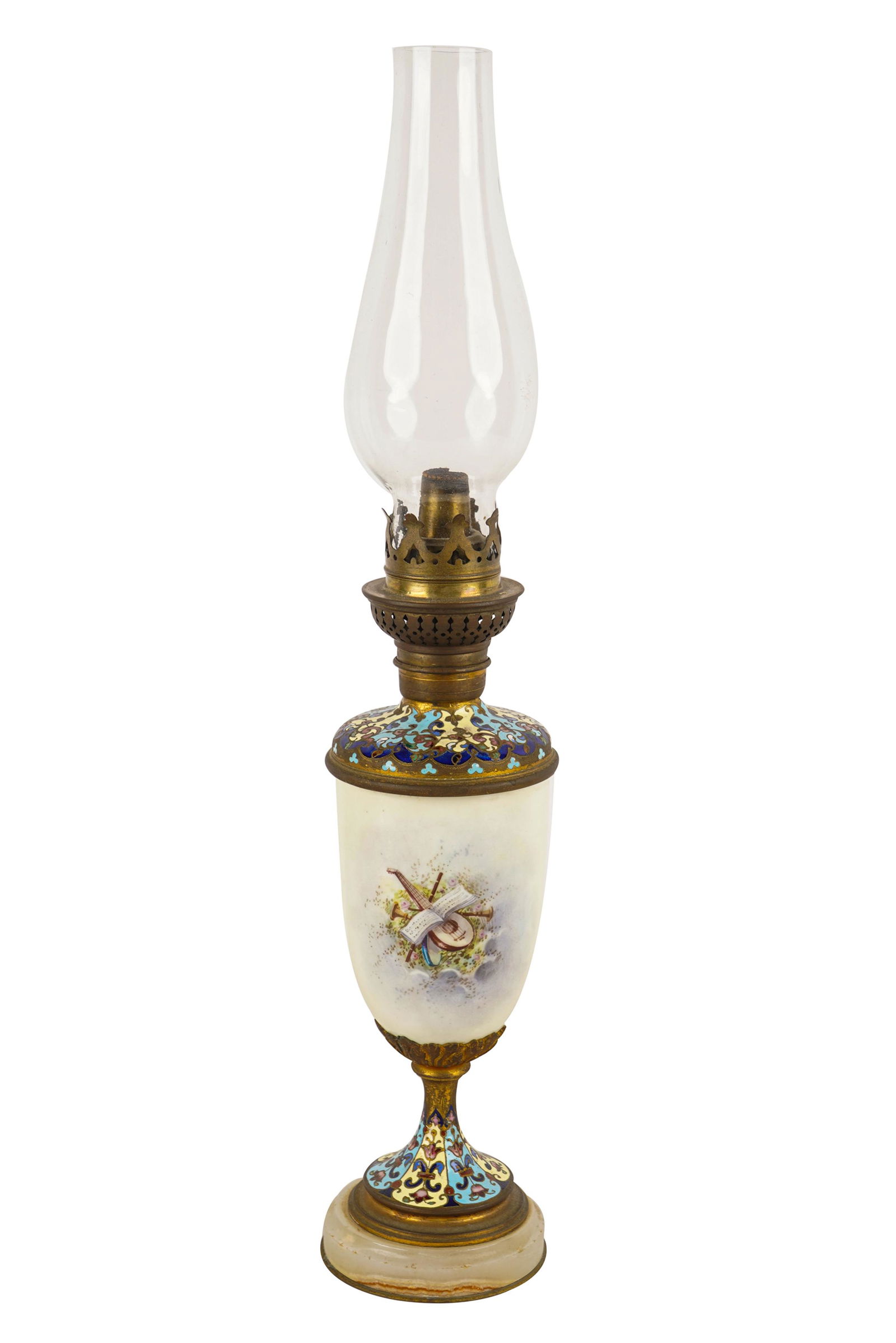 FRENCH ENAMEL & PORCELAIN OIL LAMP (1 of 11)