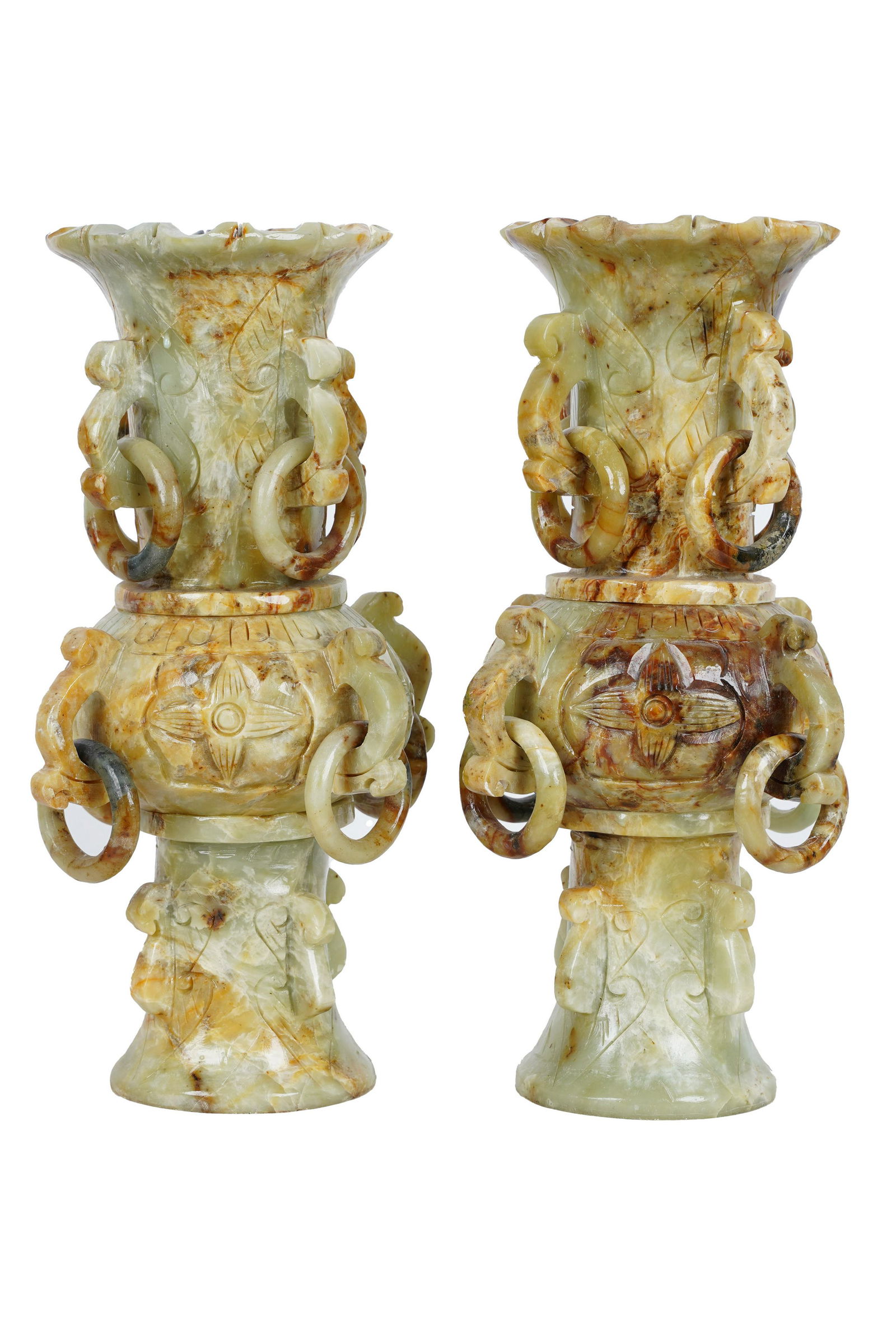 PAIR OF CHINESE CARVED HARDSTONE RING VASES (1 of 10)