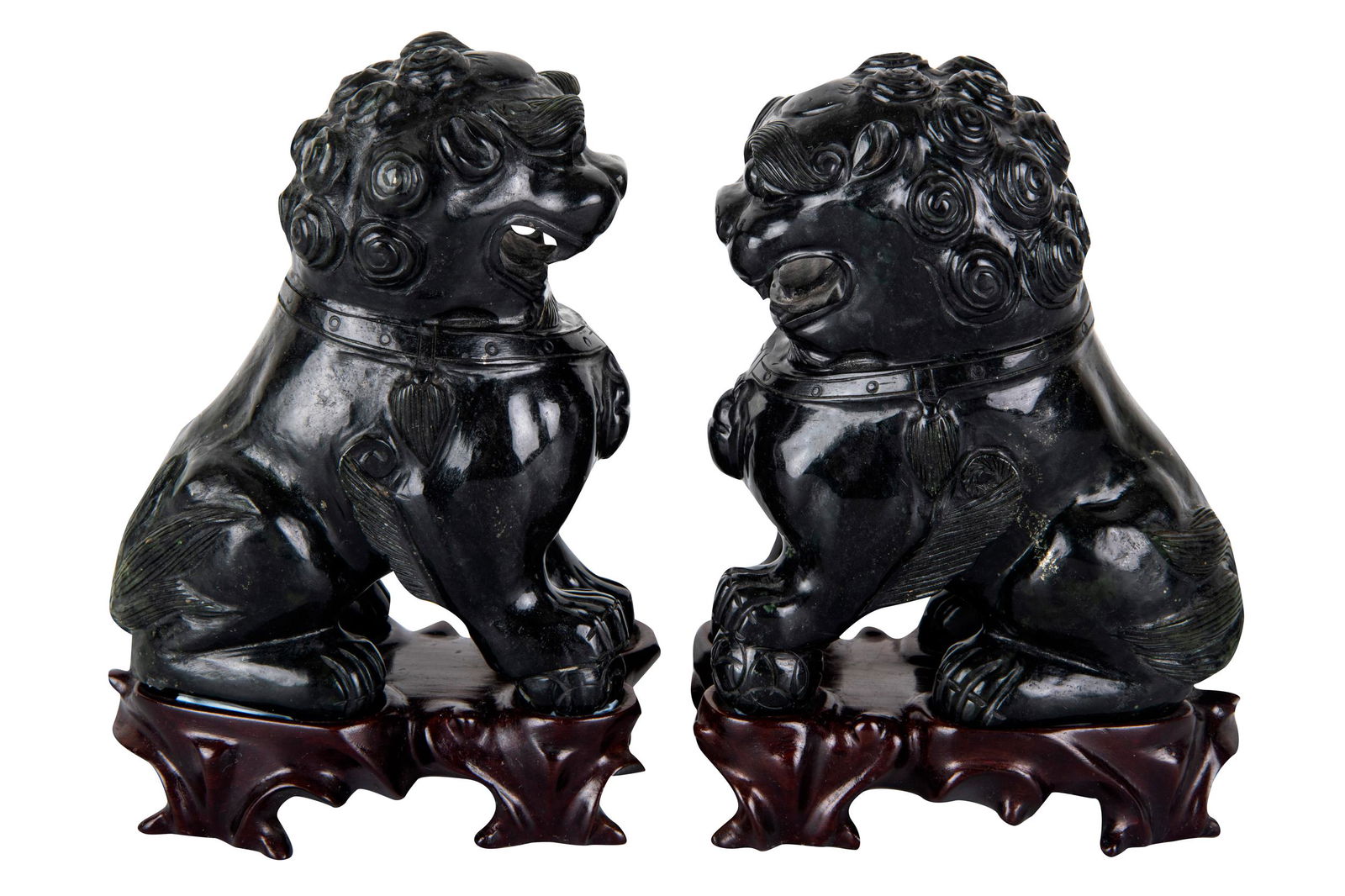 PAIR OF CHINESE CARVED HARDSTONE FOO LIONS (1 of 10)
