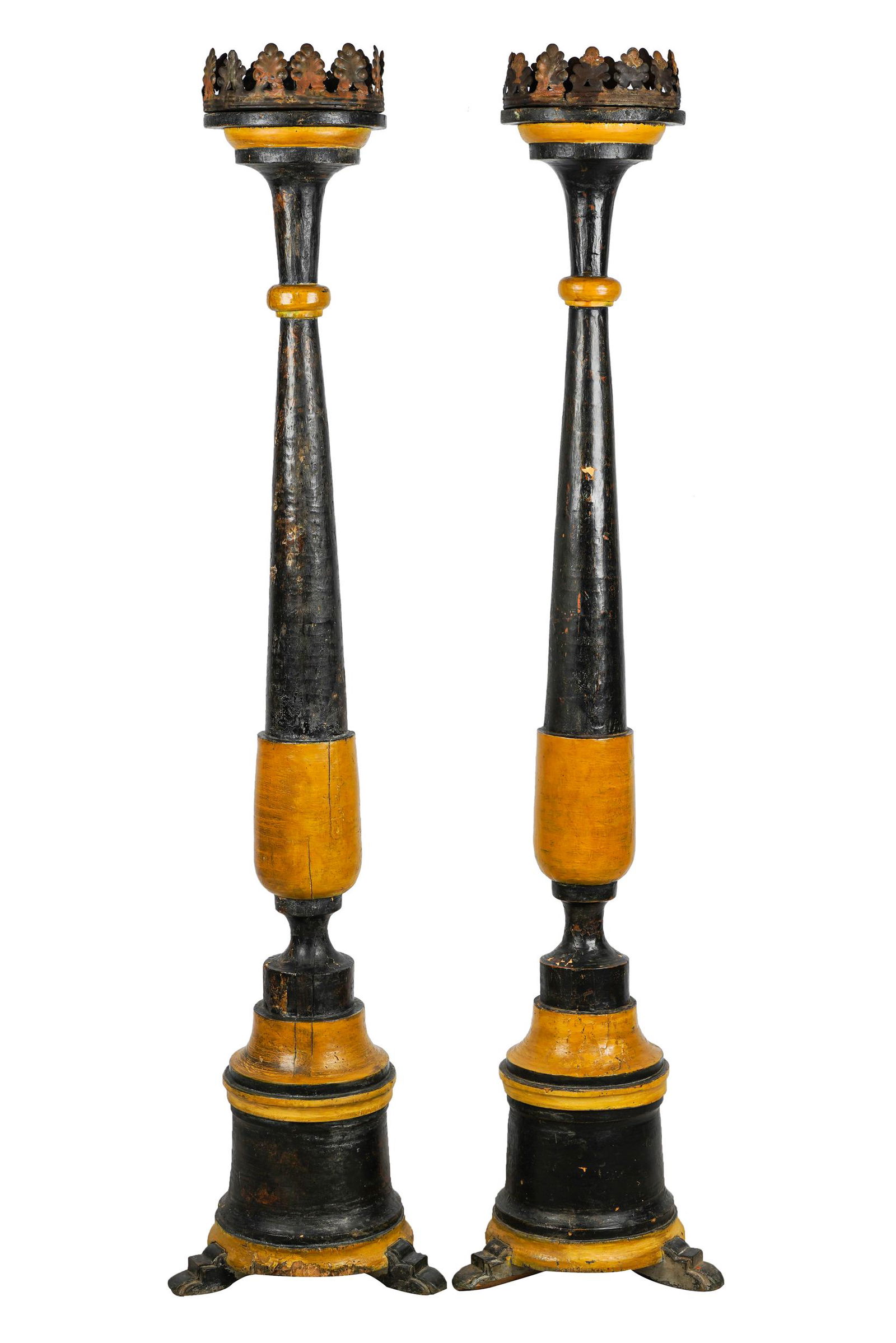 PAIR OF POLYCHROME FLOOR TORCHIERE PRICKET STICKS (1 of 13)
