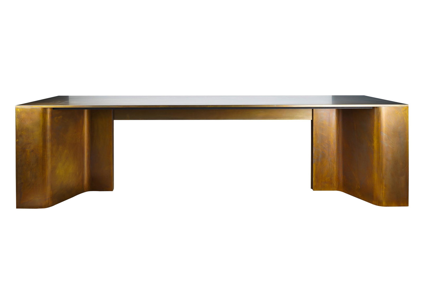 HENGE 'TIME' TABLE: designed by Massimo Castagna, burnished brass-clad wood 110 inches wide; 30 inches deep; 31 inches high