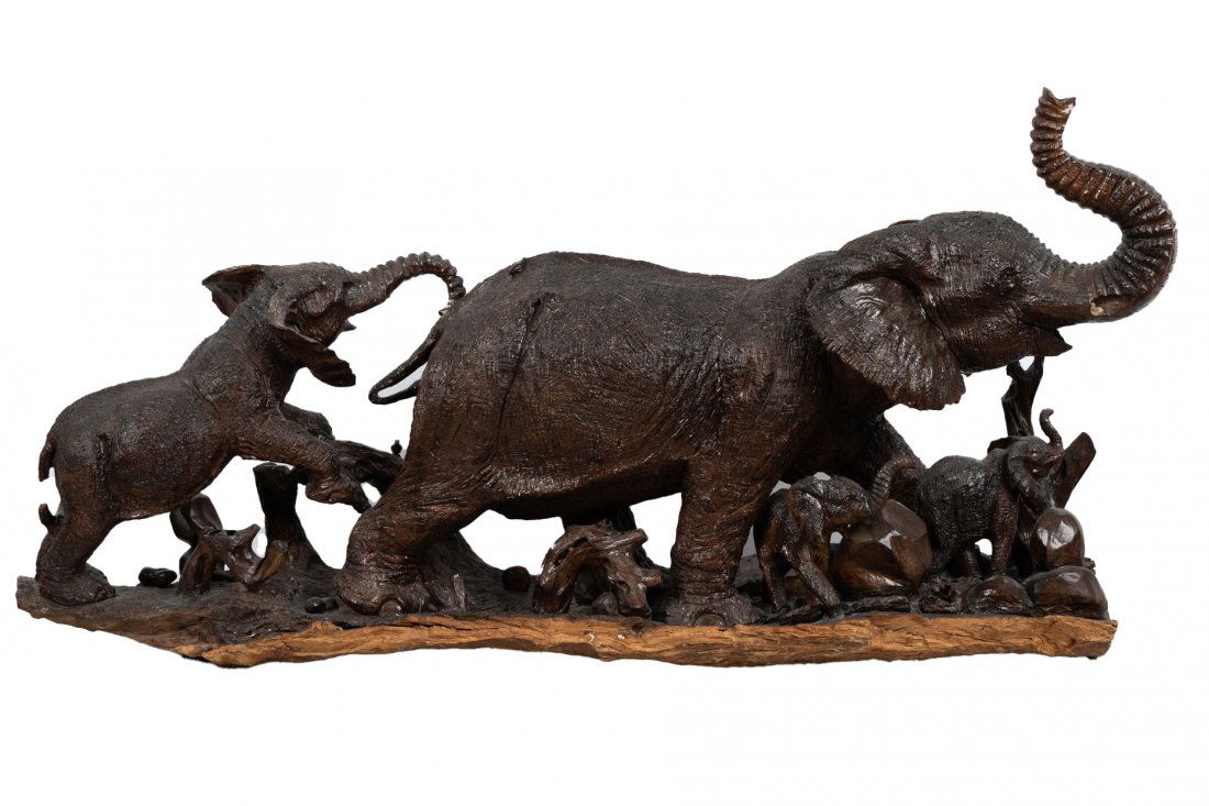 CARVED WOOD ELEPHANT GROUP (1 of 13)