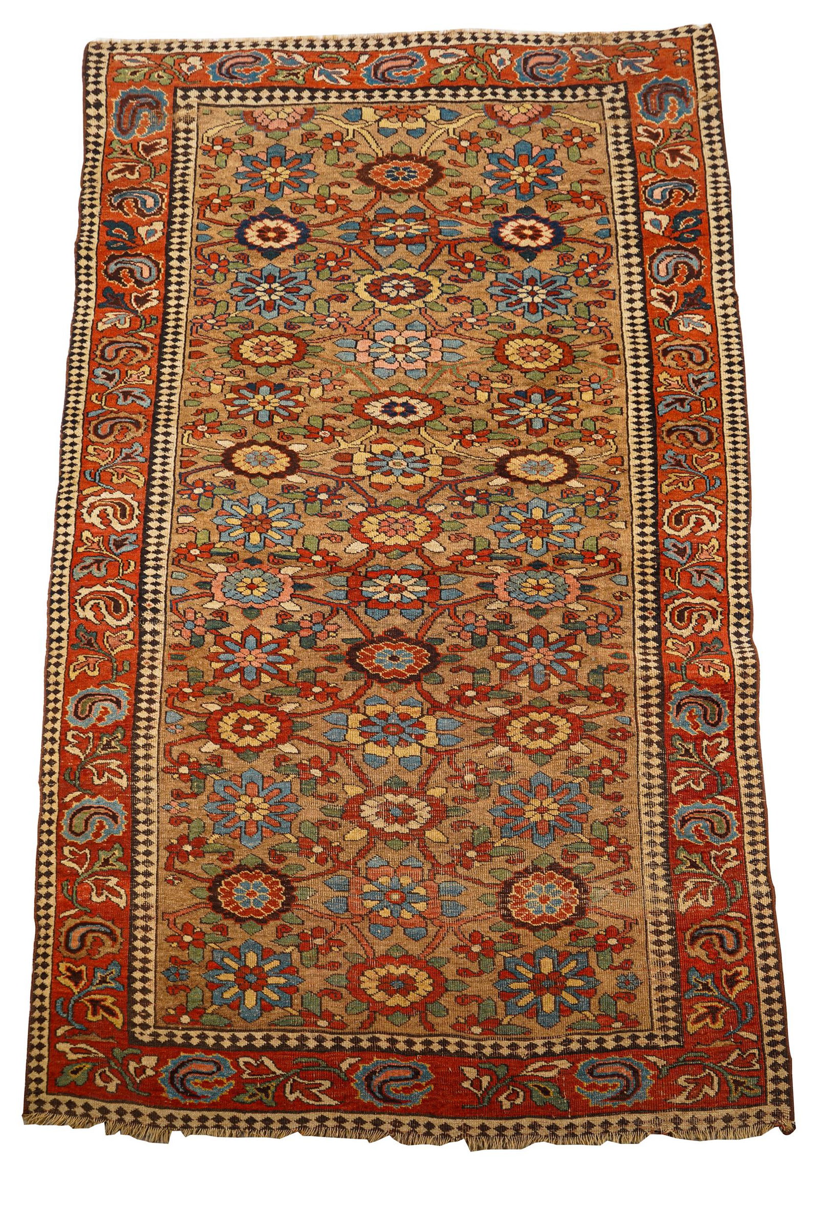 PERSIAN FLORAL THROW RUG: Condition: even wear throughout 84 x 48 inches