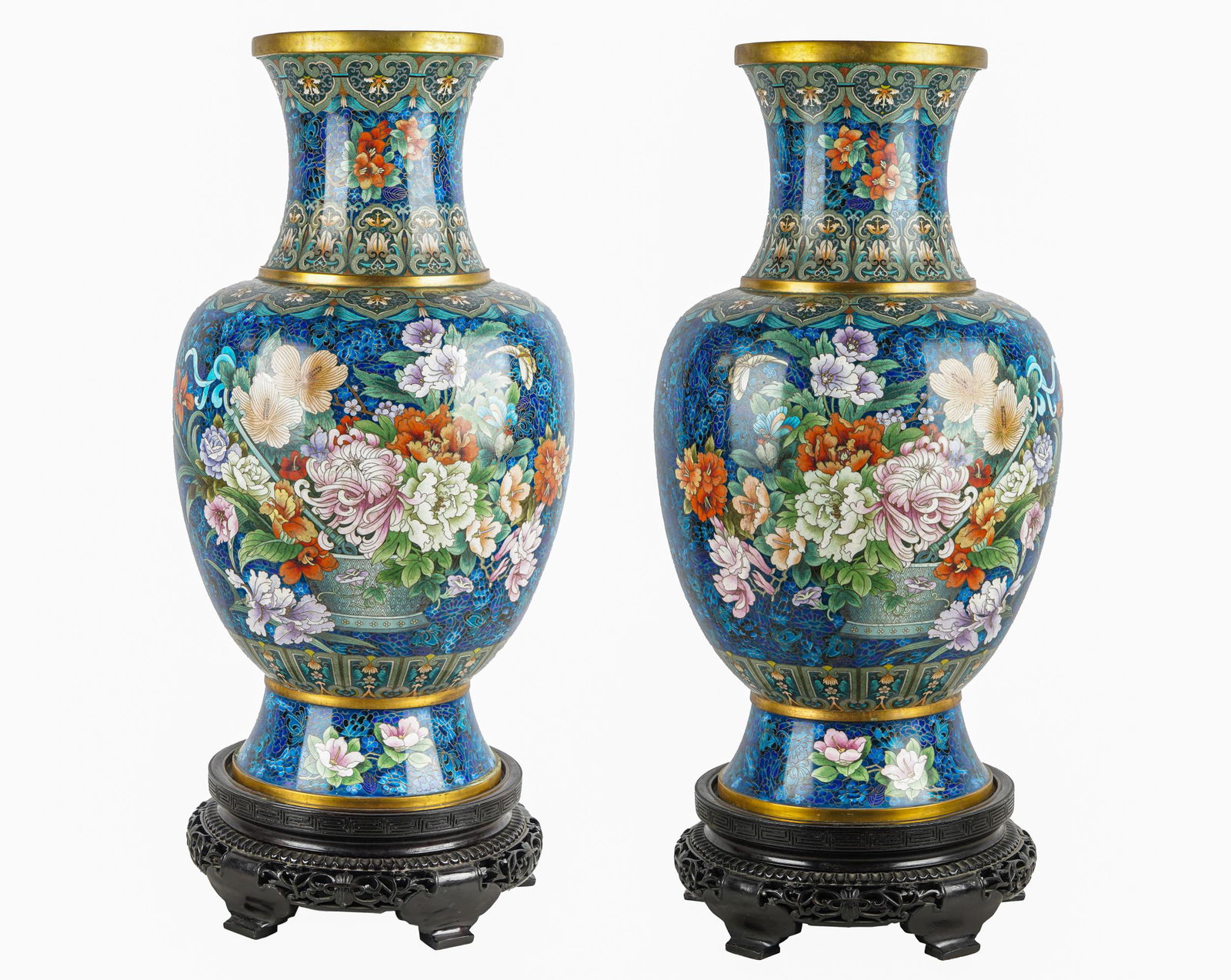 PAIR OF CLOISONNE TEMPLE VASES (1 of 20)