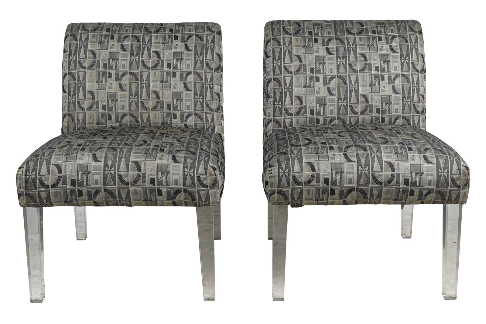 PAIR MODERN SIDE CHAIRS WITH LUCITE LEGS (1 of 10)