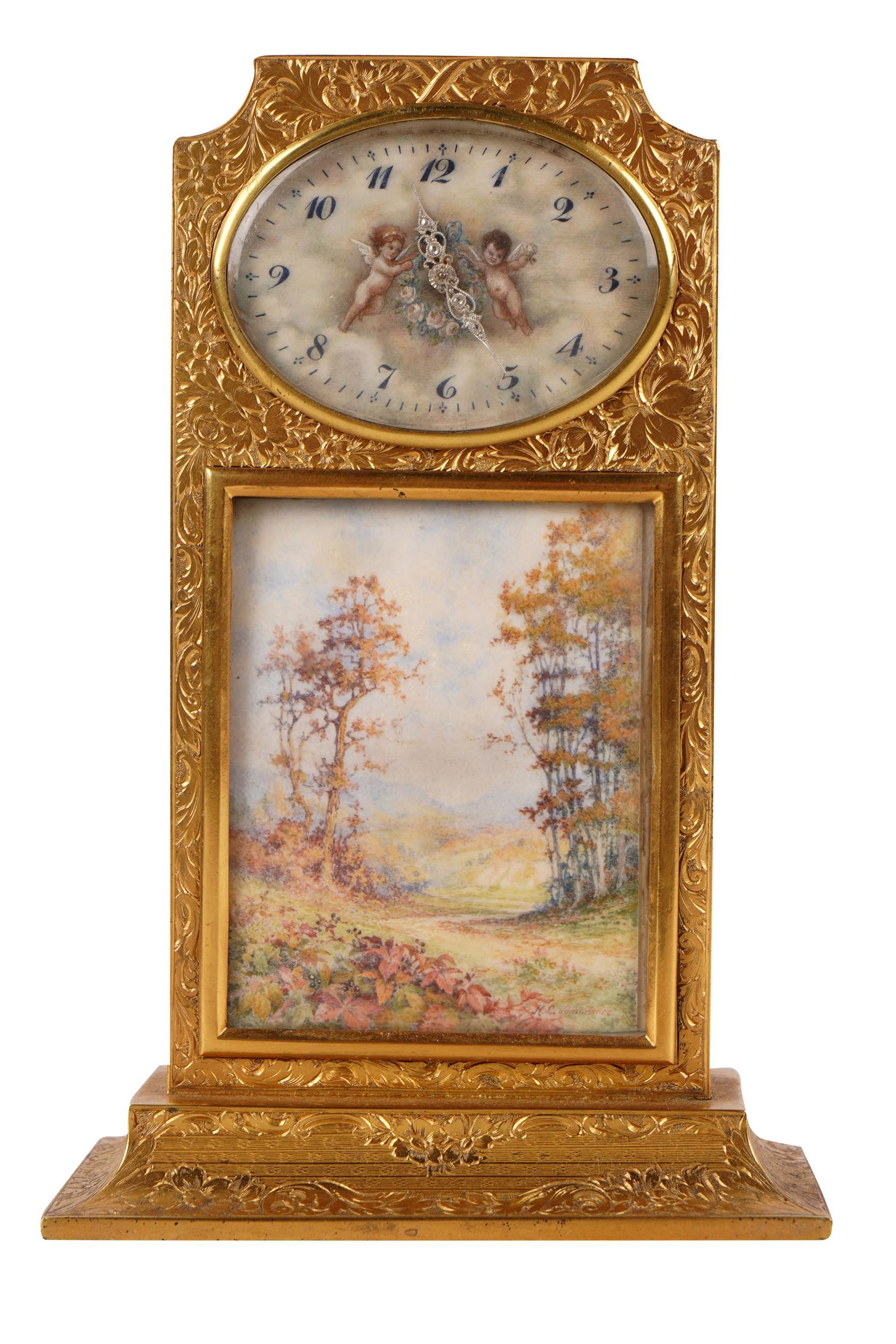H. ARNOLD & STEINWACHS: GILT SILVER & ENAMEL DESK CLOCK (1 of 12)
