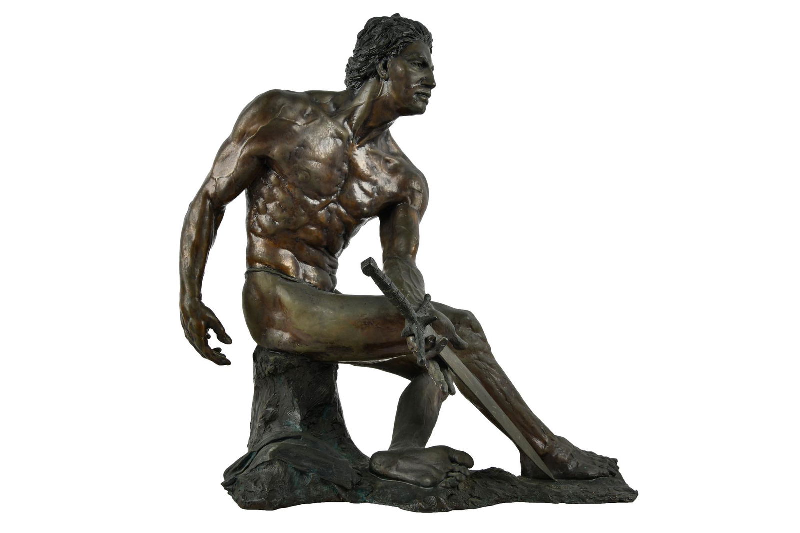 JASPER D'AMBROSI: SEATED MALE FIGURE: 1971 bronze inscribed and dated on base 18 inches wide; 19 inches high