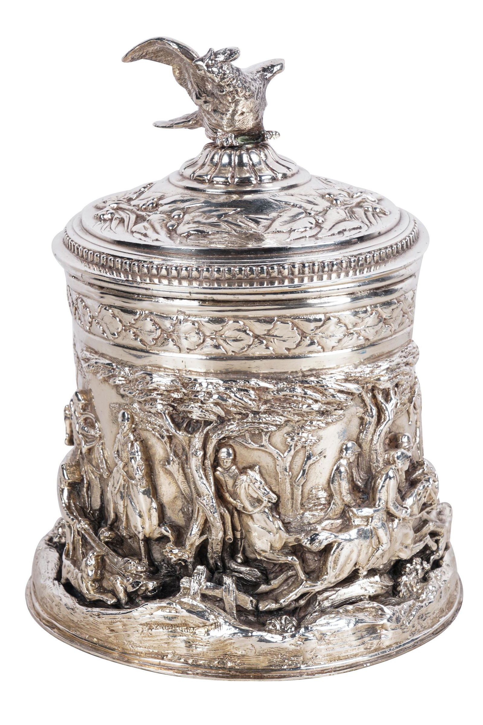 SILVERPLATE HUNT SCENE TOBACCO JAR (1 of 8)