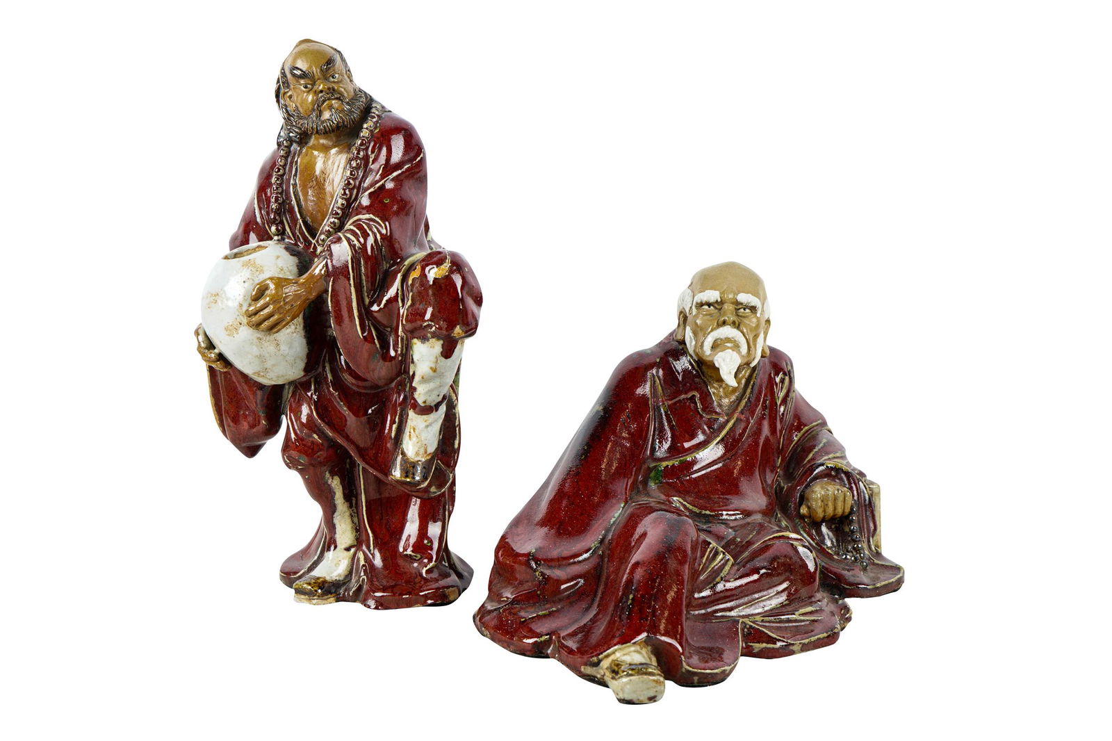 TWO CHINESE RED GLAZED POTTERY FIGURES (1 of 10)