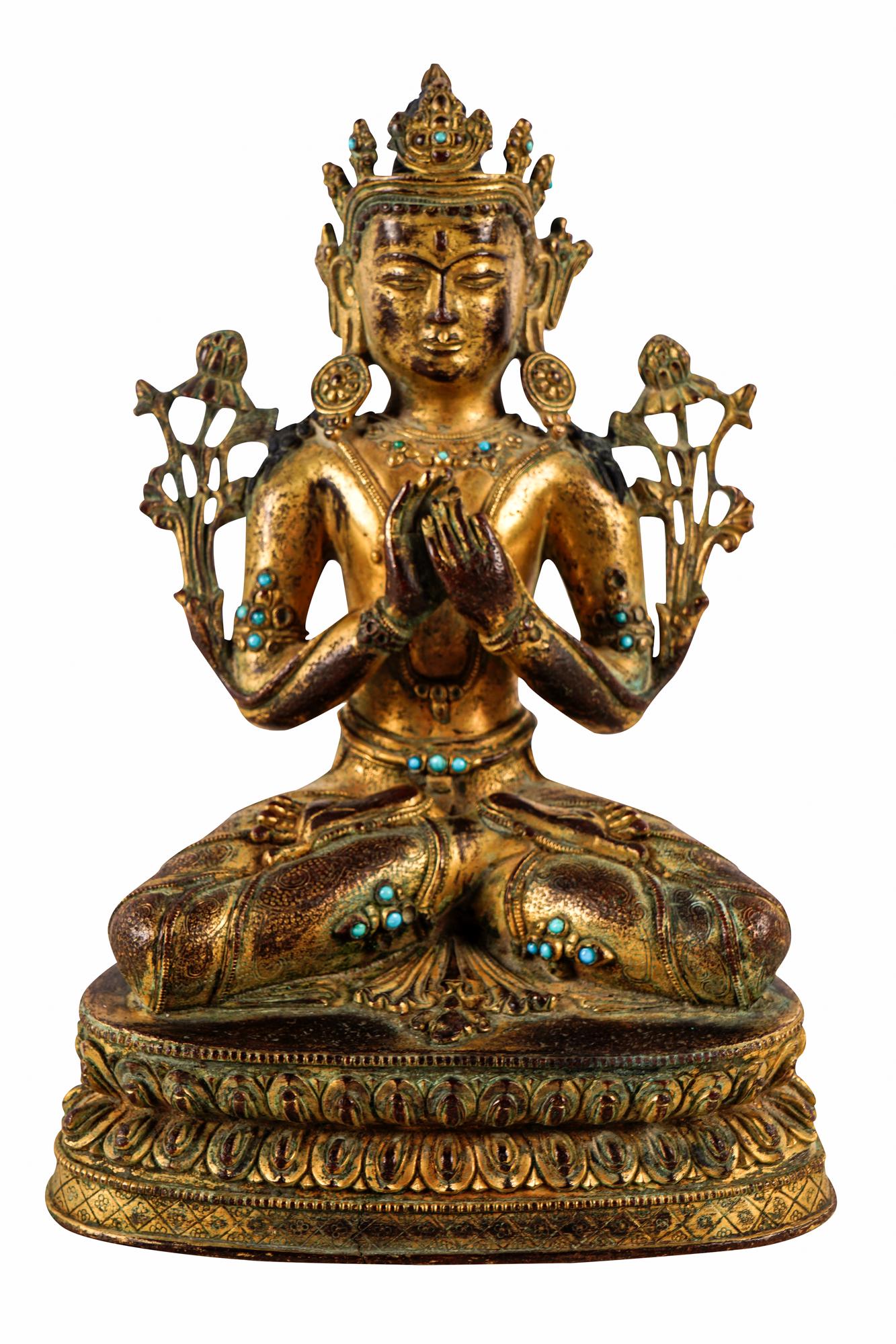 TIBETAN GILT BRONZE QUAN YIN STATUE (1 of 10)