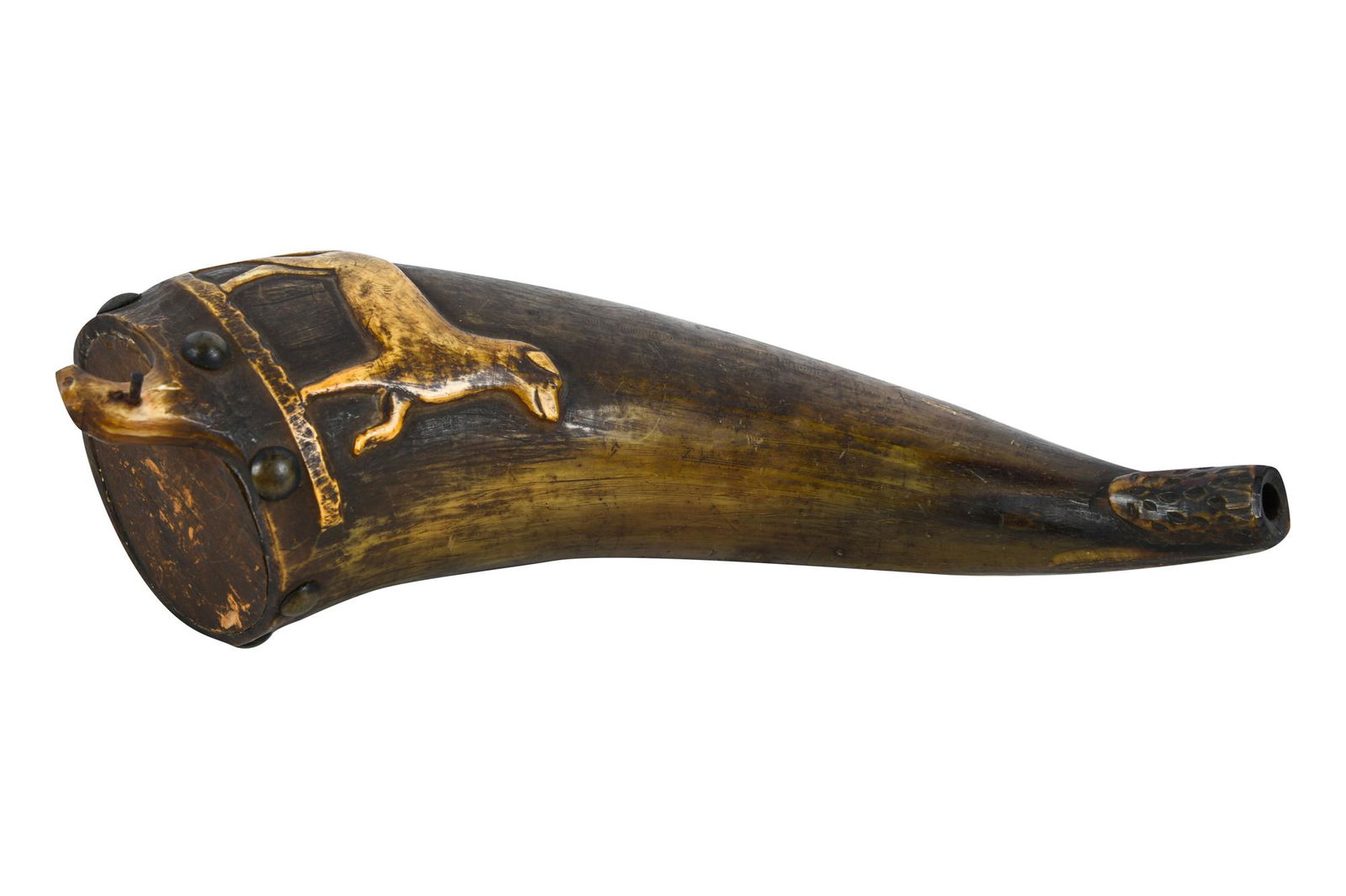 CARVED WOOD POWDER HORN (1 of 7)