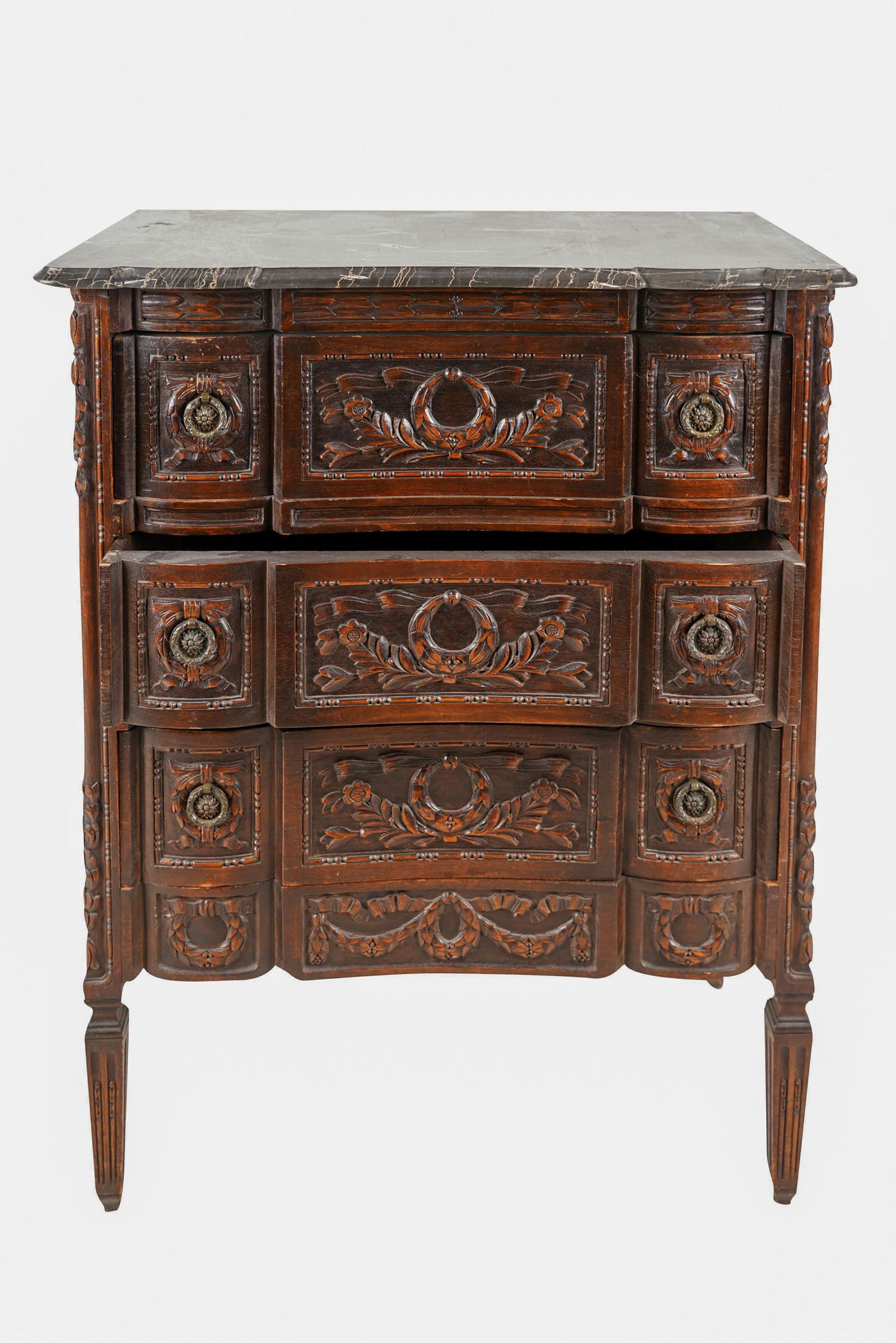 LOUIS XVI STYLE CARVED WOOD MARBLE-TOP CHEST (1 of 7)